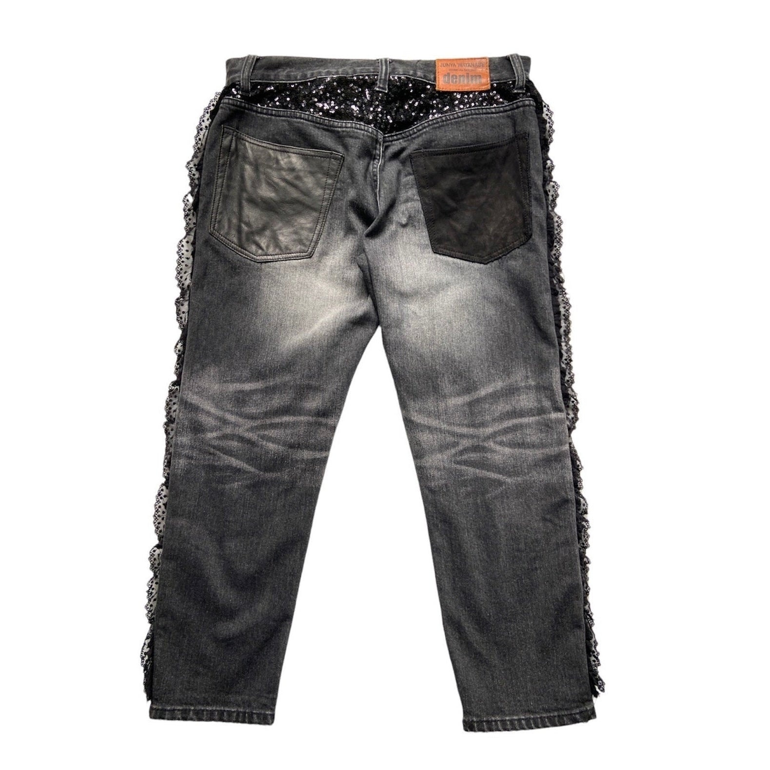 Junya watanabe black trompe l'oeil clawmark sequins lace jeans M - 2