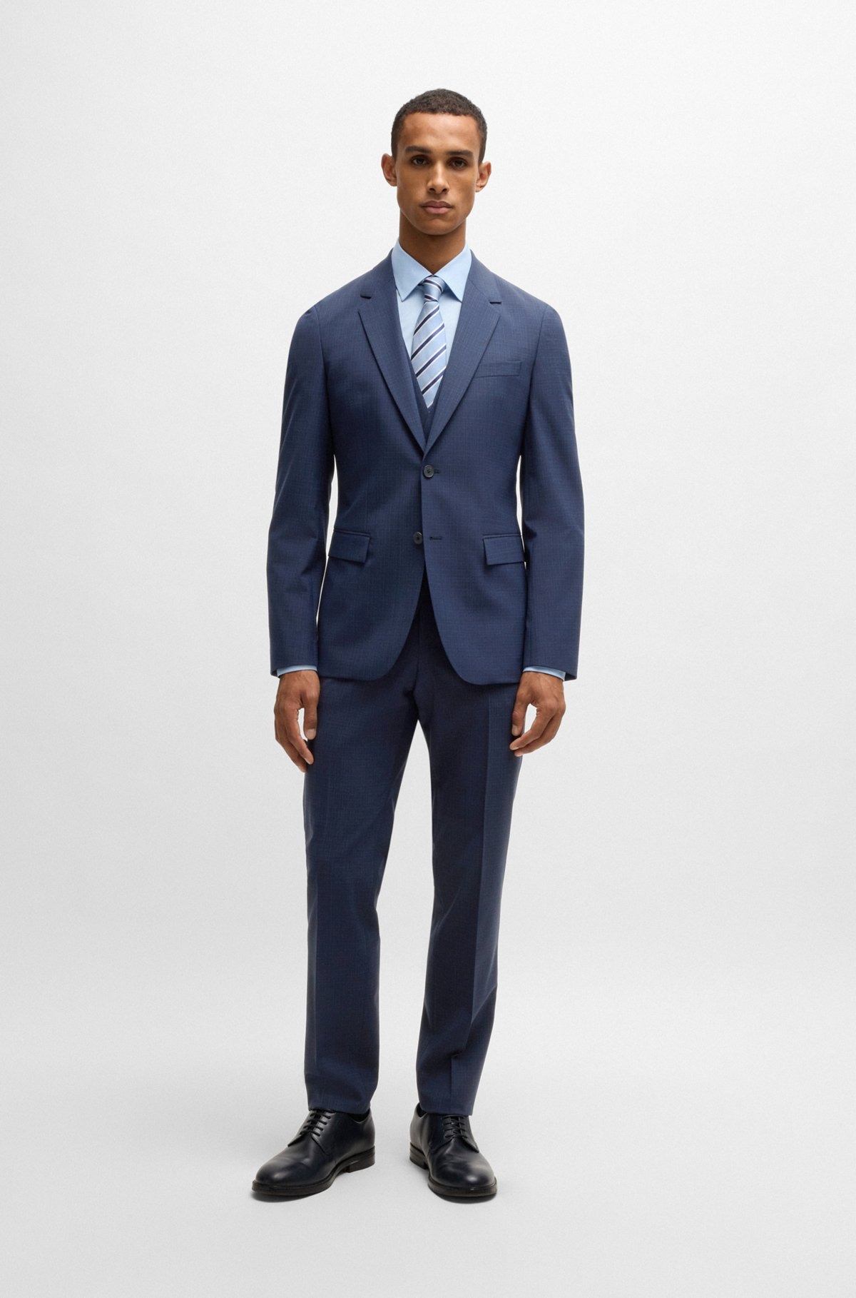 SLIM-FIT THREE-PIECE SUIT IN CHECKED STRETCH CLOTH - 1
