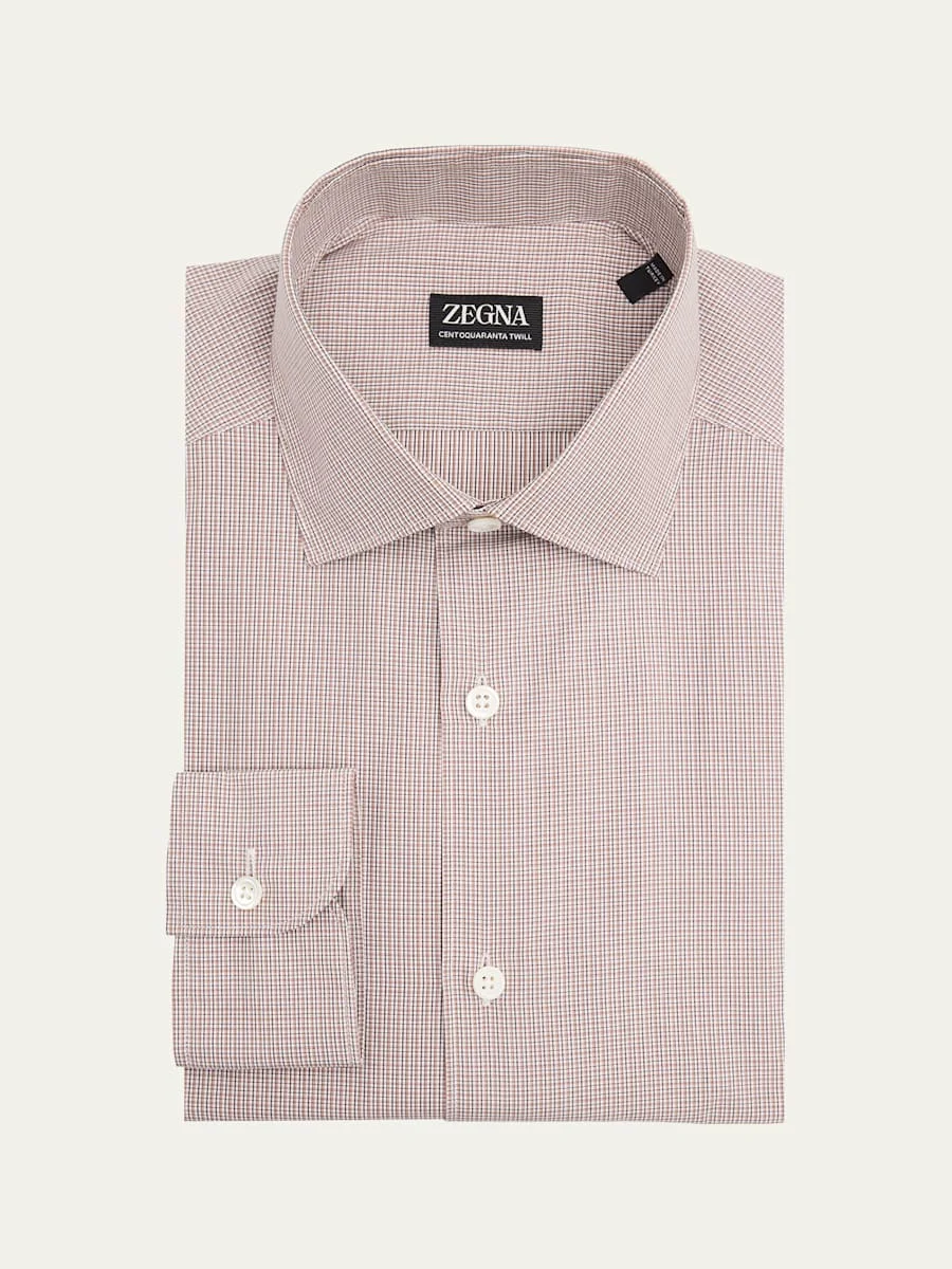 Men's Micro-Plaid Centoquaranta Twill Dress Shirt - 1