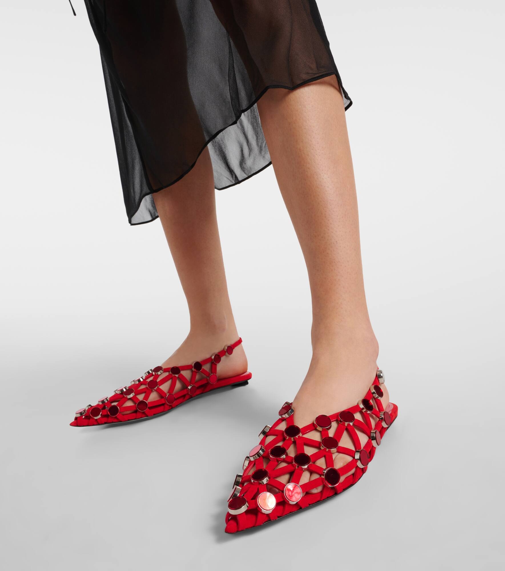 Grid studded leather ballet flats - 4