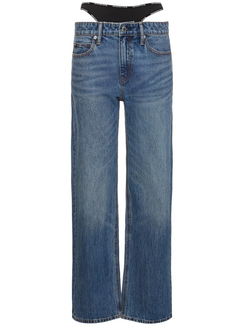 Mid rise relaxed cotton denim jeans - 1