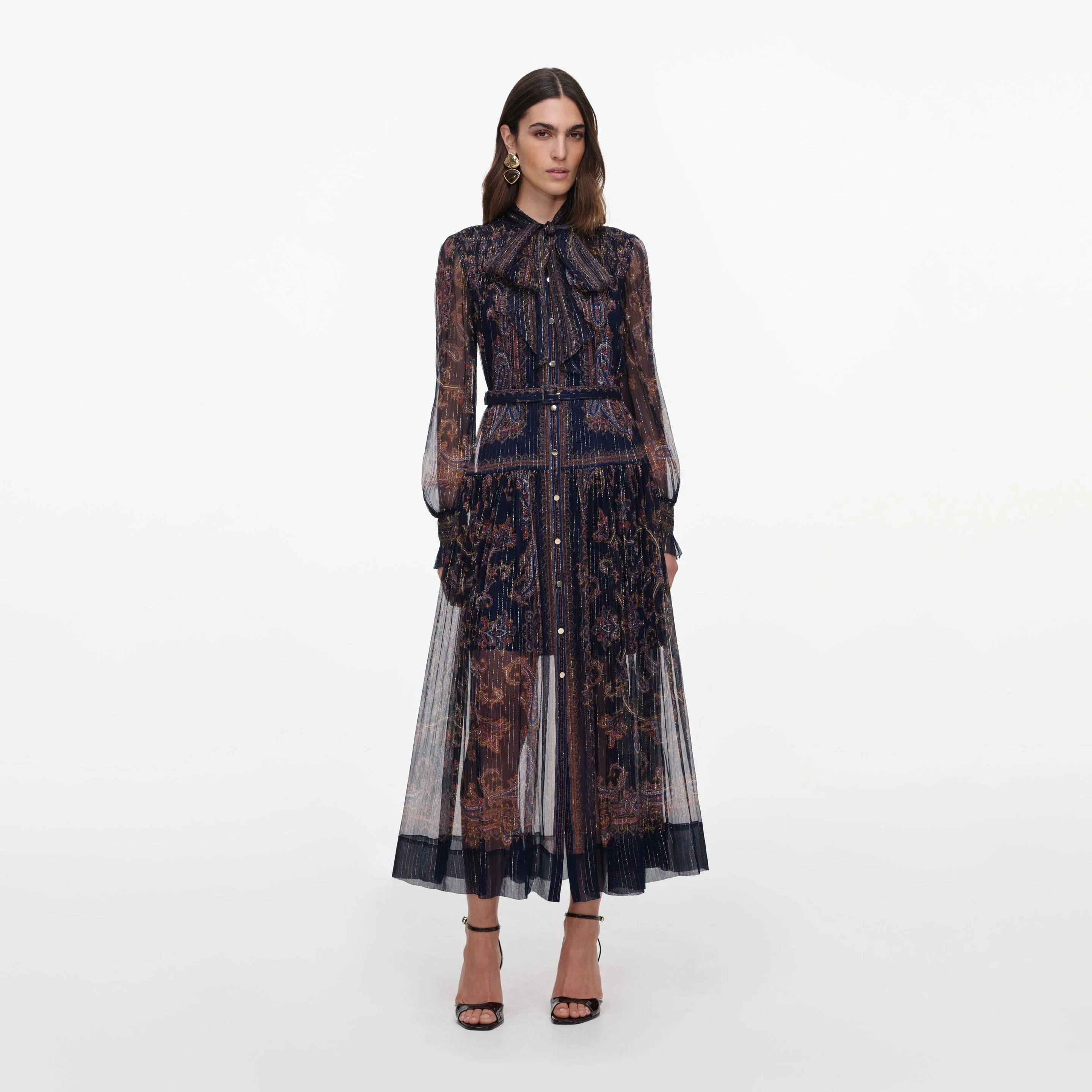 Navy Printed Georgette Midi Dress - 1