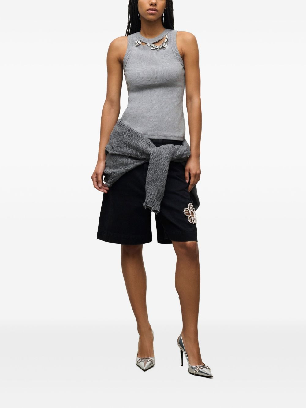 crystal-embellished ribbed tank top - 2