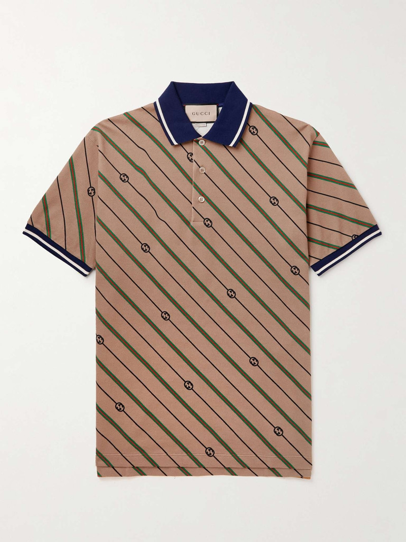 Striped Printed Cotton-Blend Piqué Polo Shirt 1