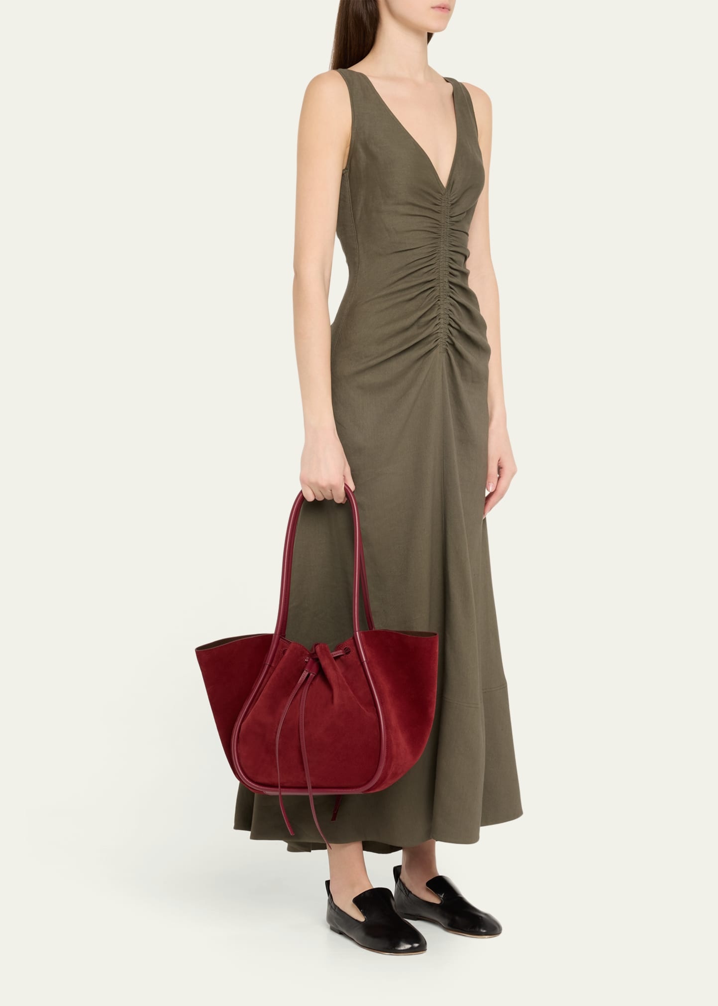 Large Ruched Suede Tote Bag - 6