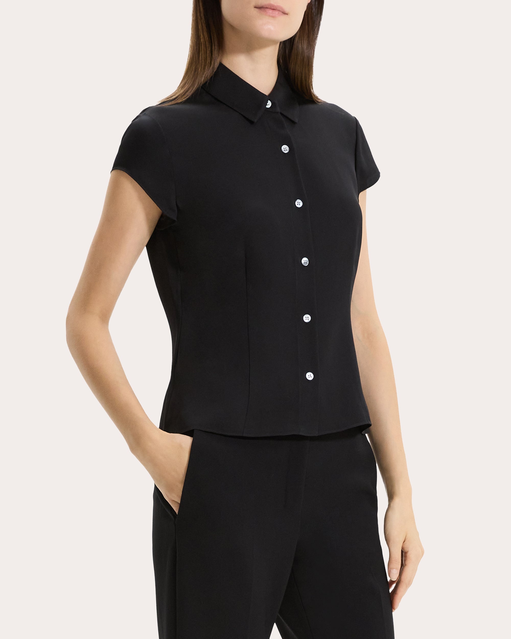 Silk Cap-Sleeve Shirt - 4