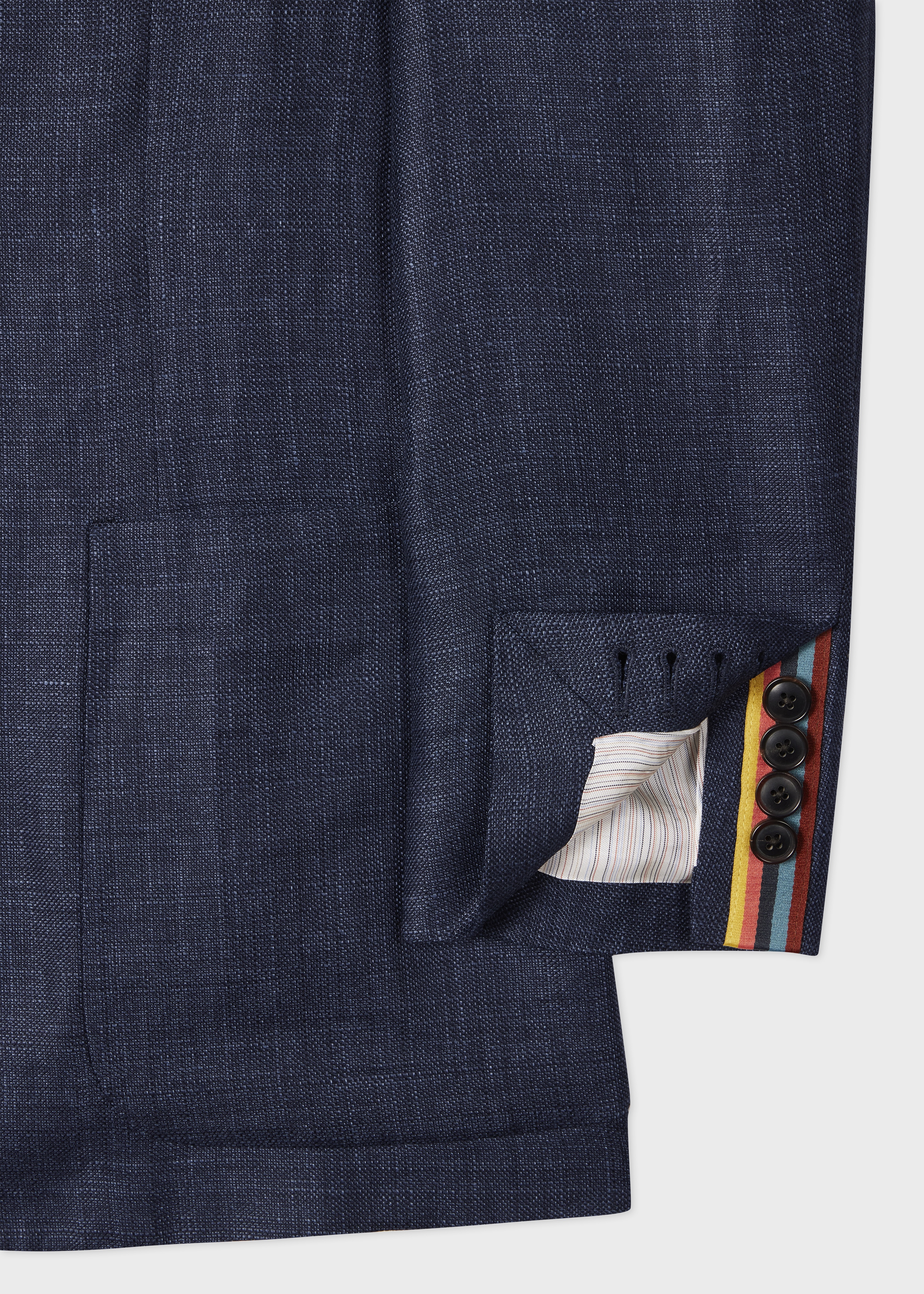 Navy Blue Wool-Linen Unlined Blazer - 3