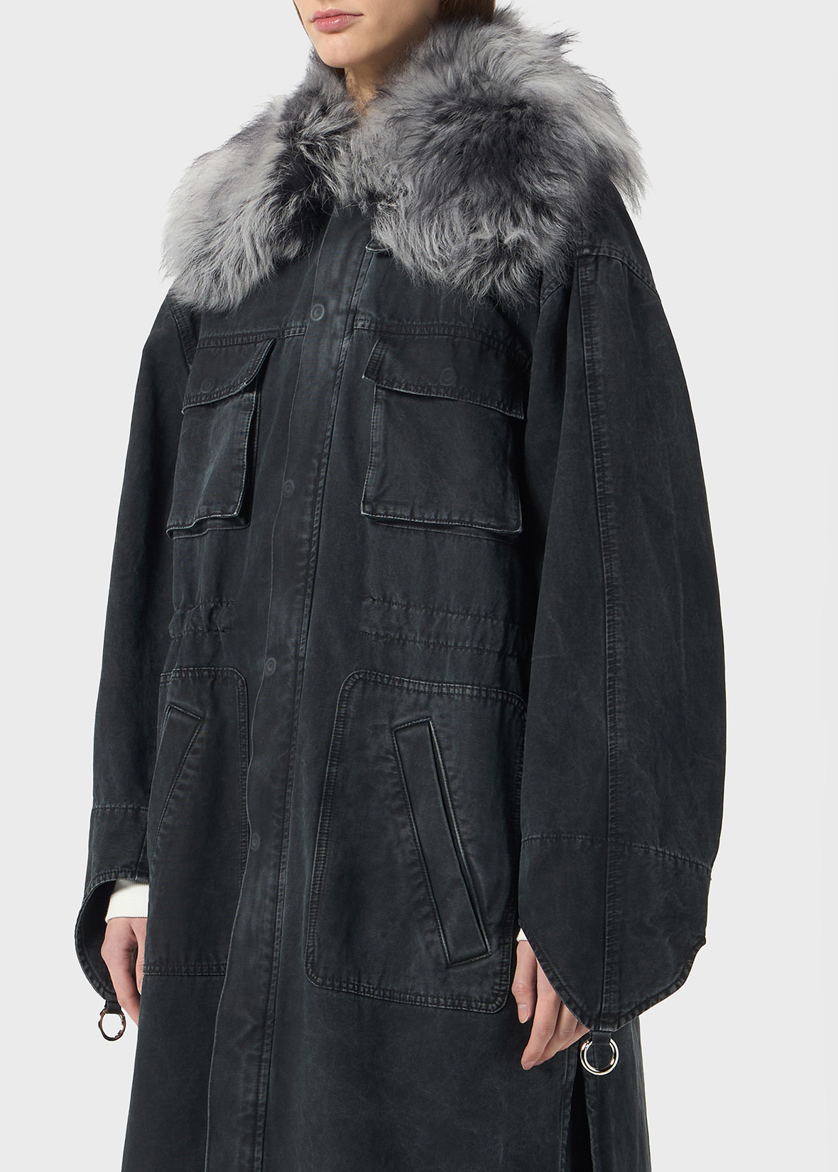 CANVAS PARKA JACKET WITH FAUX FUR COLLAR - 5
