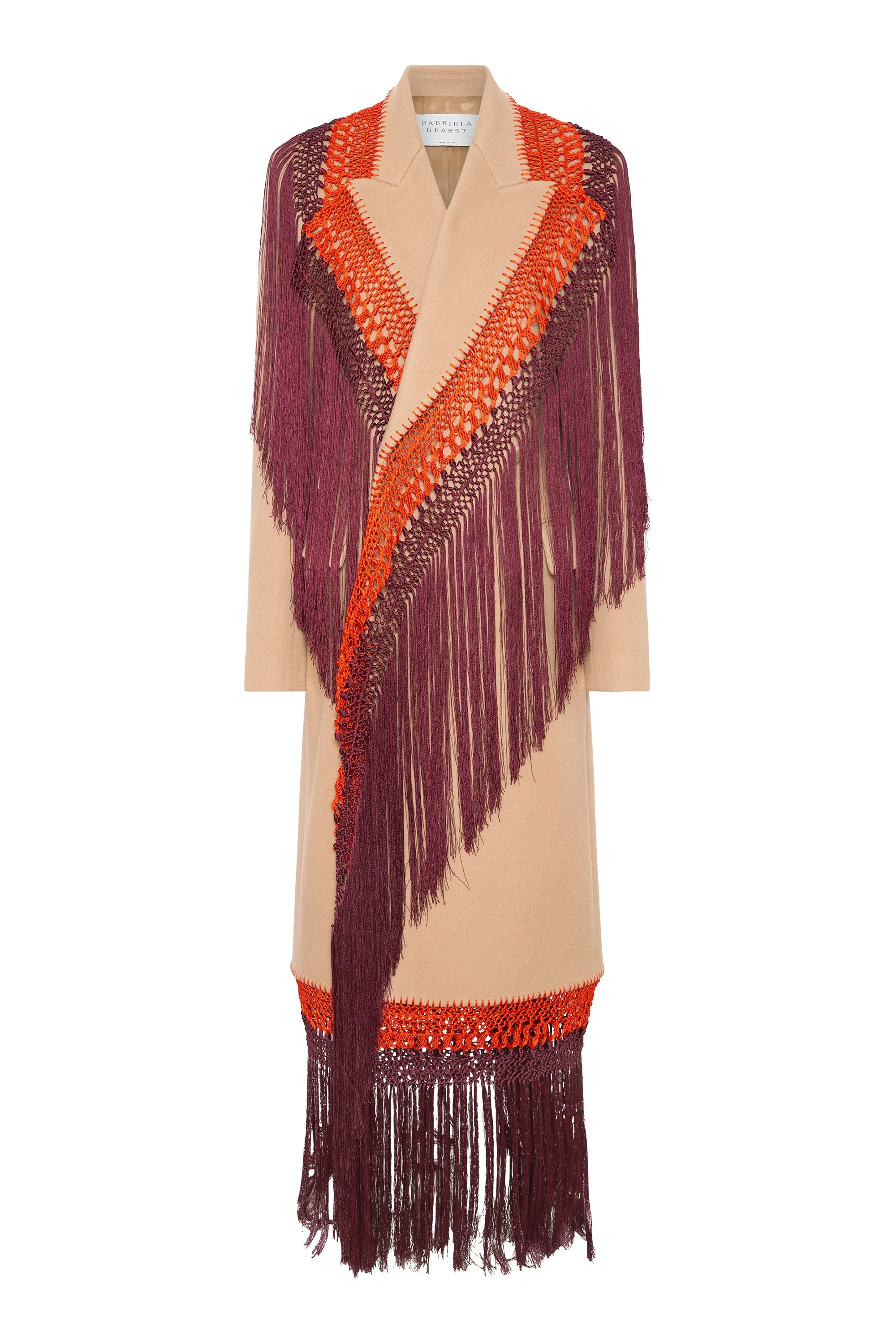 Mcaffrey Fringe Coat in Camel Double-face Recycled Cashmere with Silk Macrame - 1