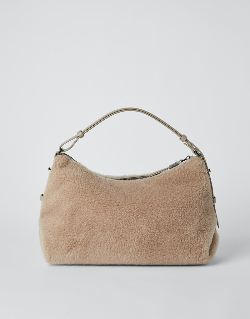 Brunello Cucinelli Virgin wool and cashmere fleecy bag with monili outlook