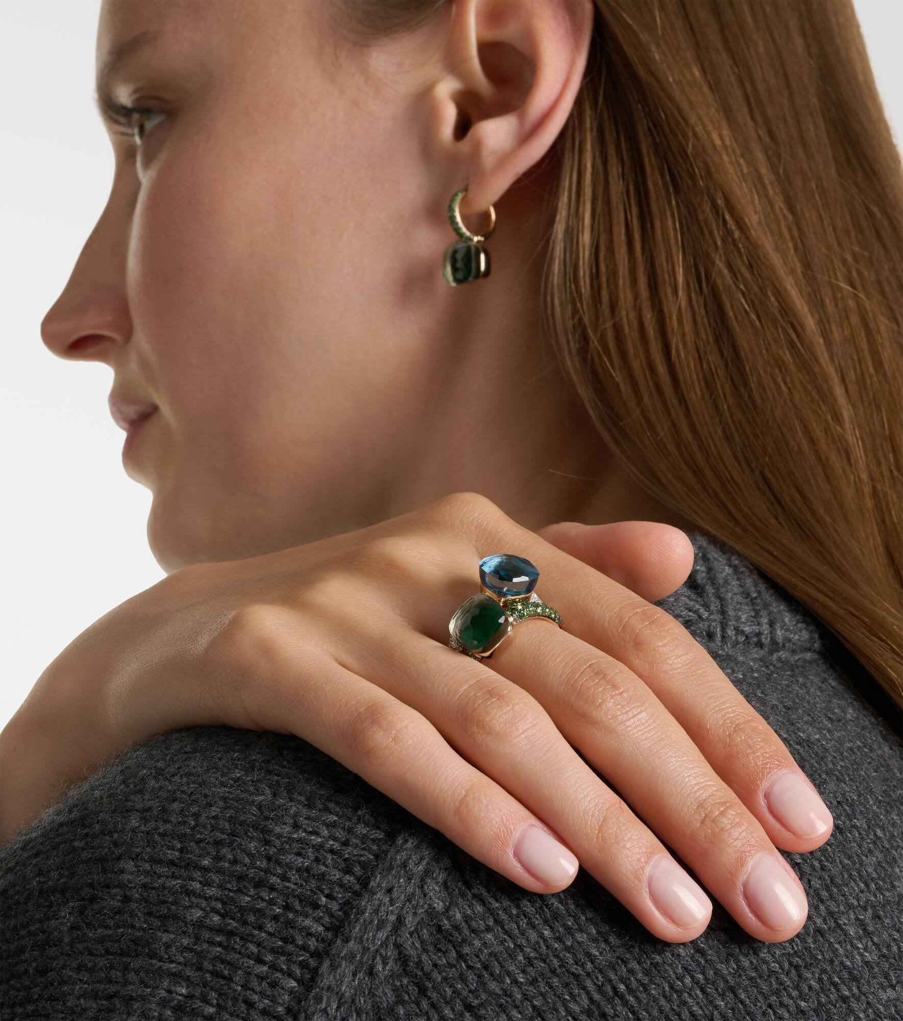Nudo 18kt rose and white gold ring with malachite, prasiolite, and tsavorite - 3