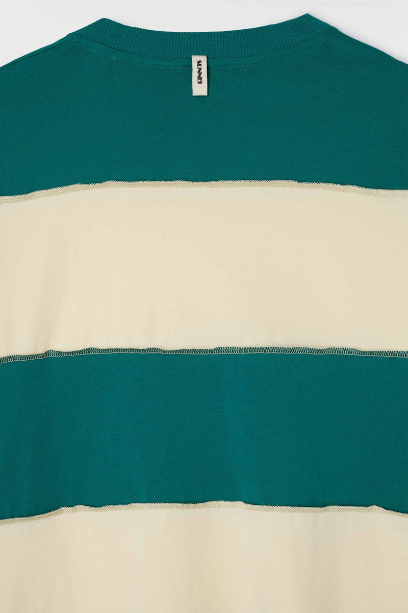STRIPED T-SHIRT W/ CUTS / off white & green 5