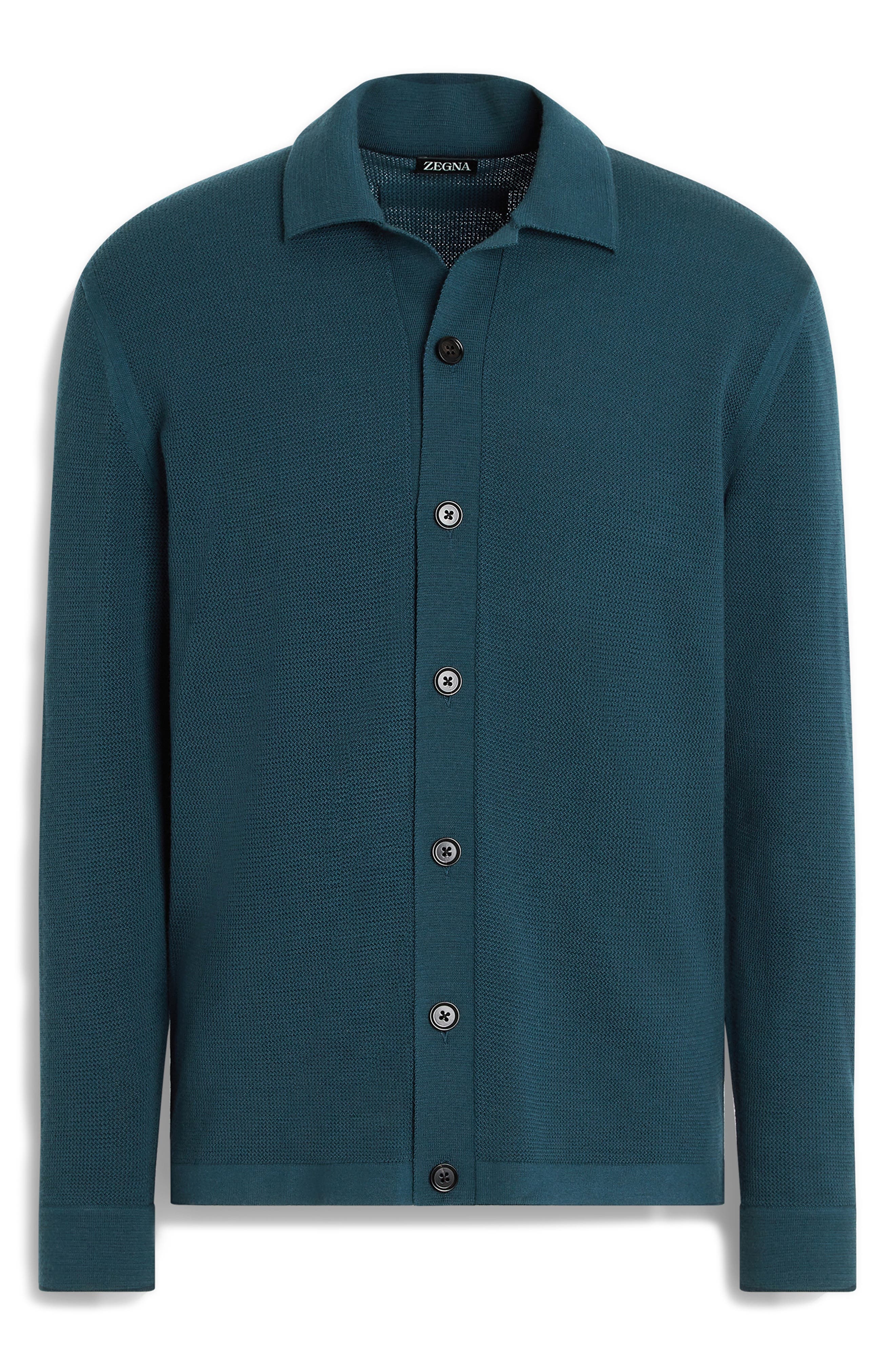 ZEGNA Wool Cardigan in Dark Green Solid at Nordstrom - 3
