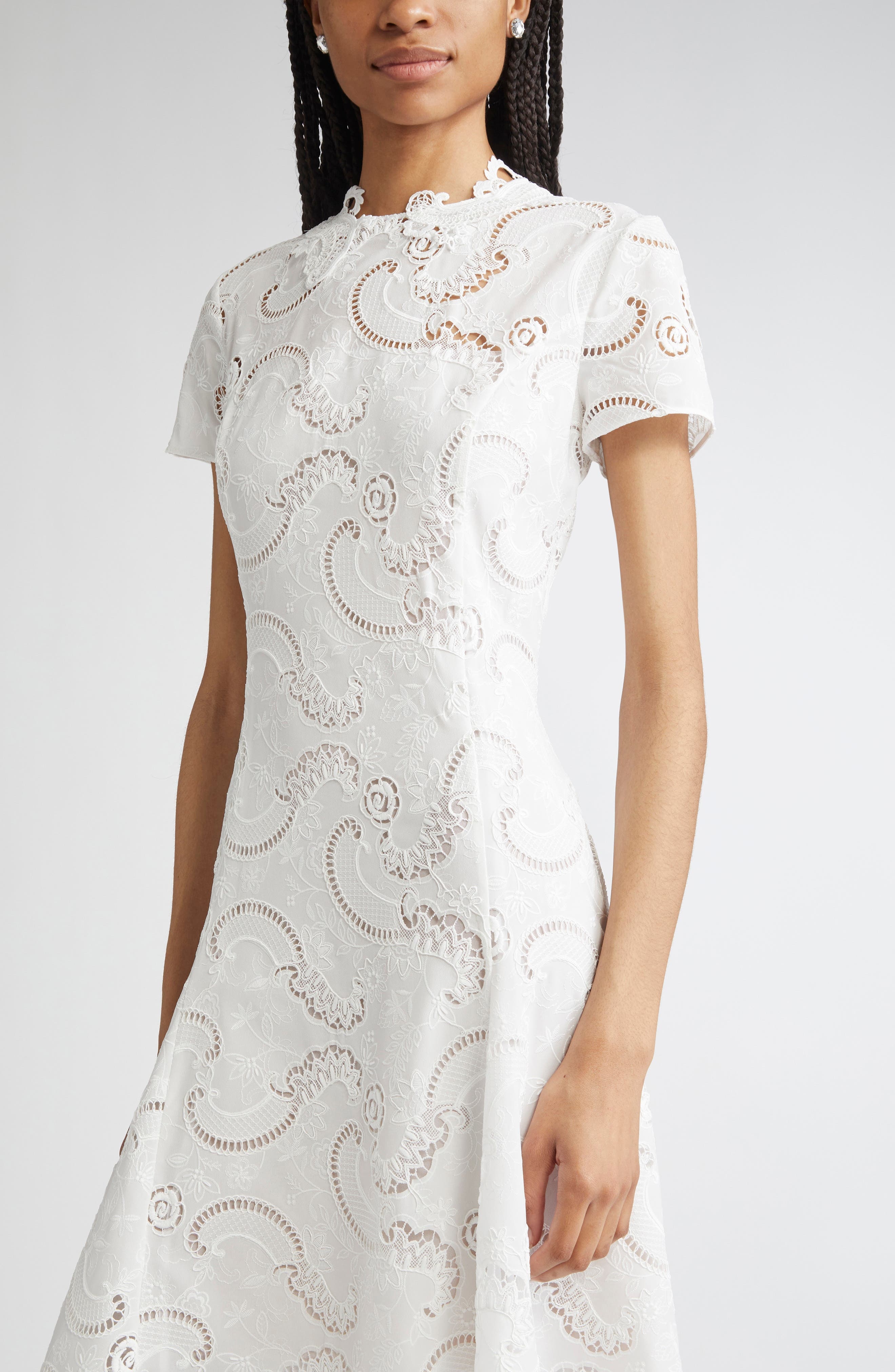Oscar de la Renta Scroll Guipure Lace Dress in White at Nordstrom - 4