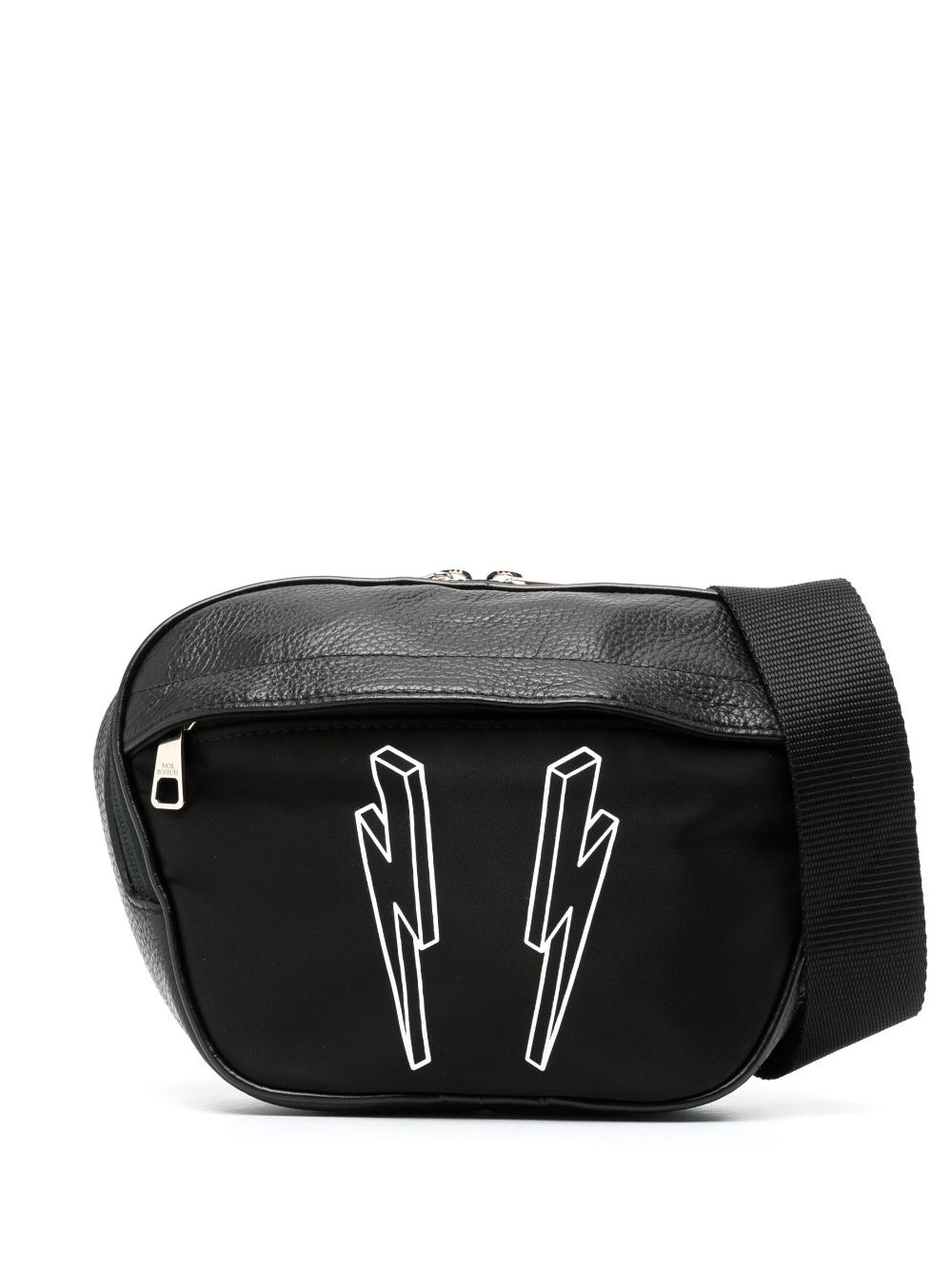 Thunderbolt-print leather belt bag - 1