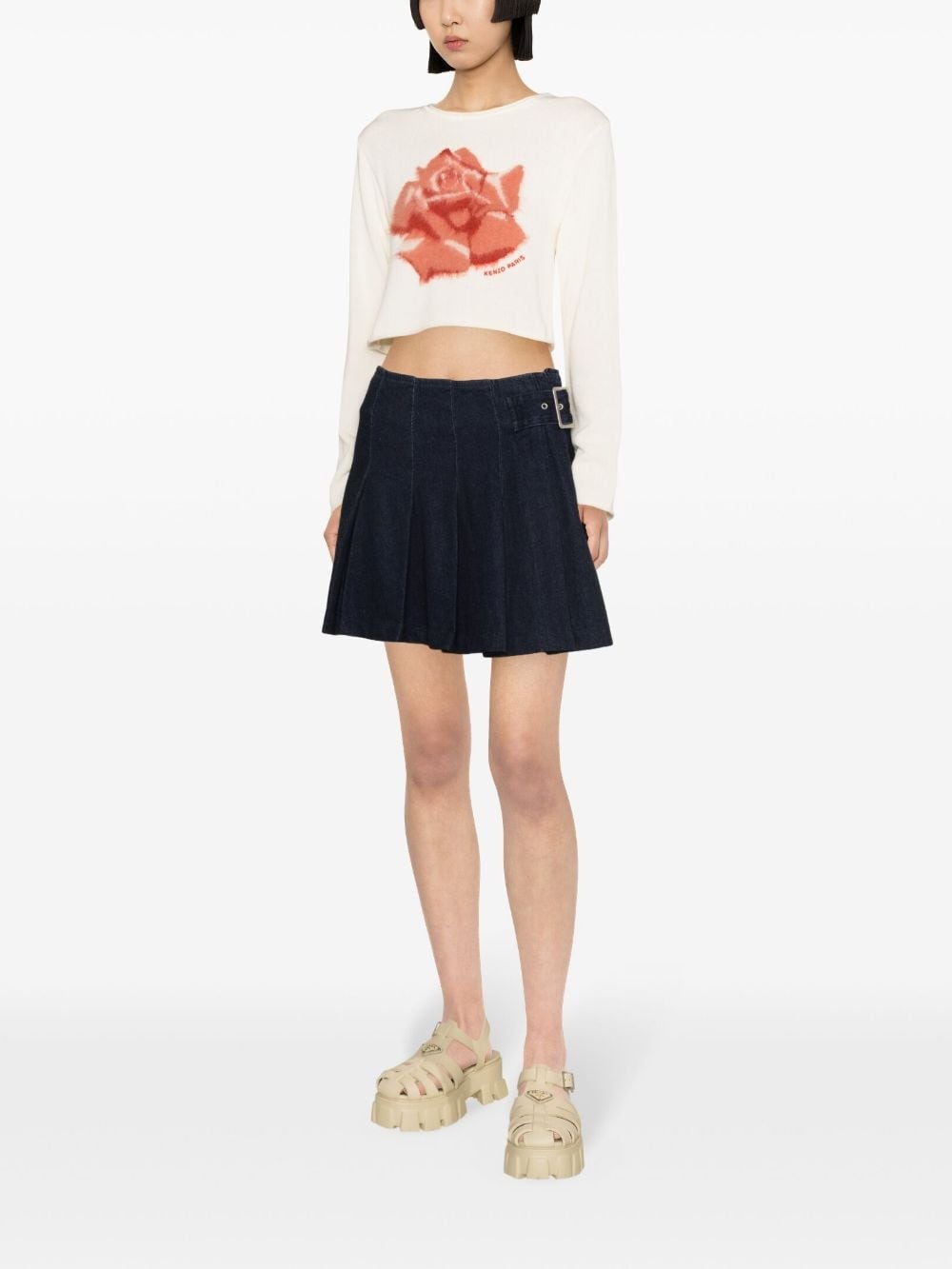 rose-intarsia cropped jumper - 3