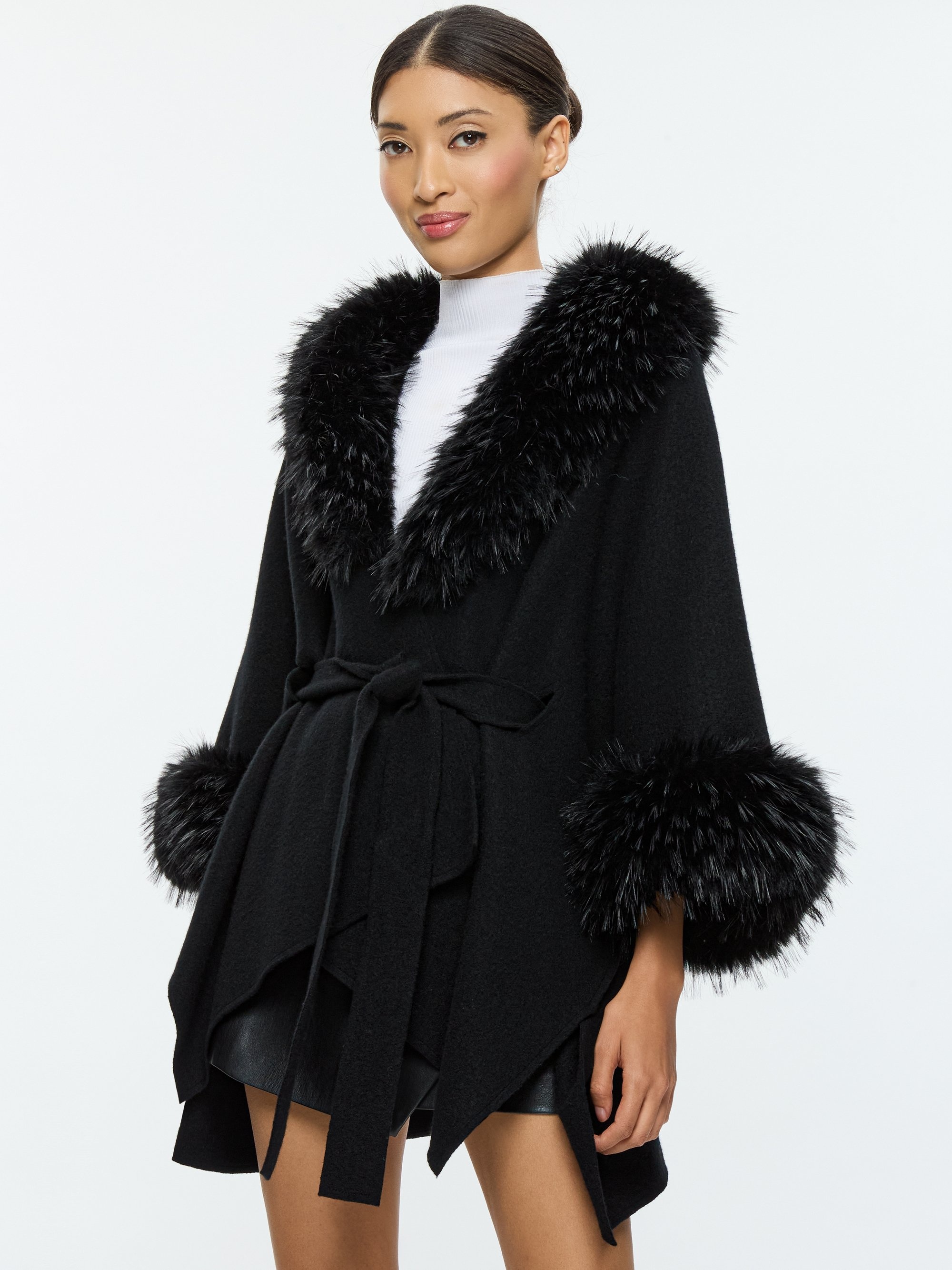 JOANNE SWEATER COAT WITH FAUX FUR TRIM - 2