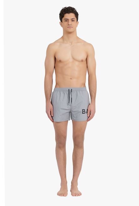 Gray swimsuit with black Balmain logo print - 4