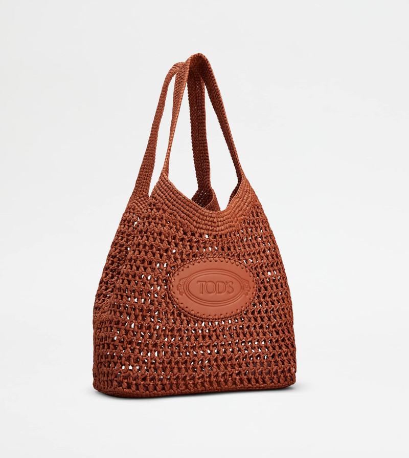 SHOPPING BAG IN RAFFIA AND LEATHER MEDIUM - ORANGE 3