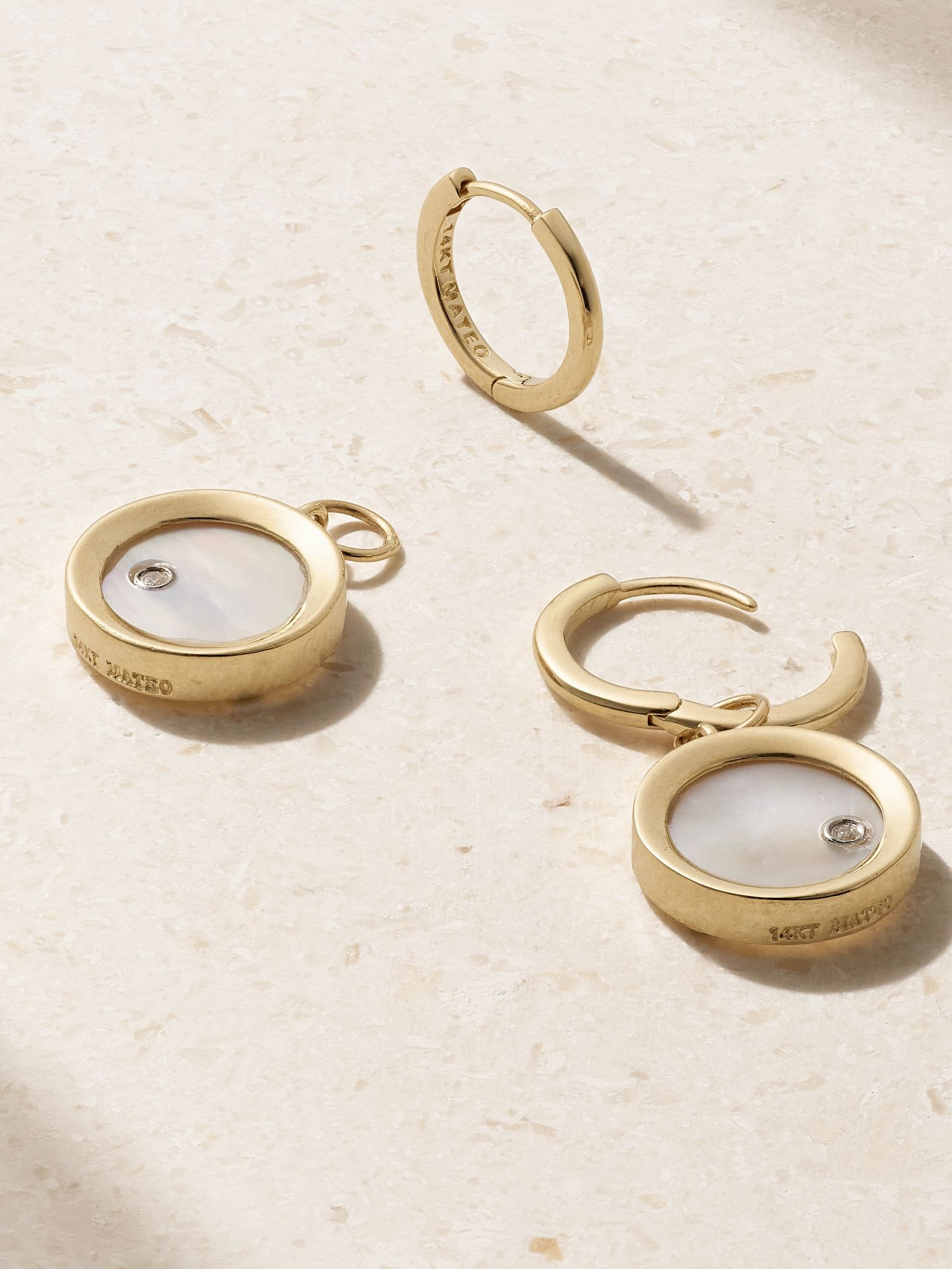 Convertible 14-karat gold, mother-of-pearl and diamond hoop earrings White - 3