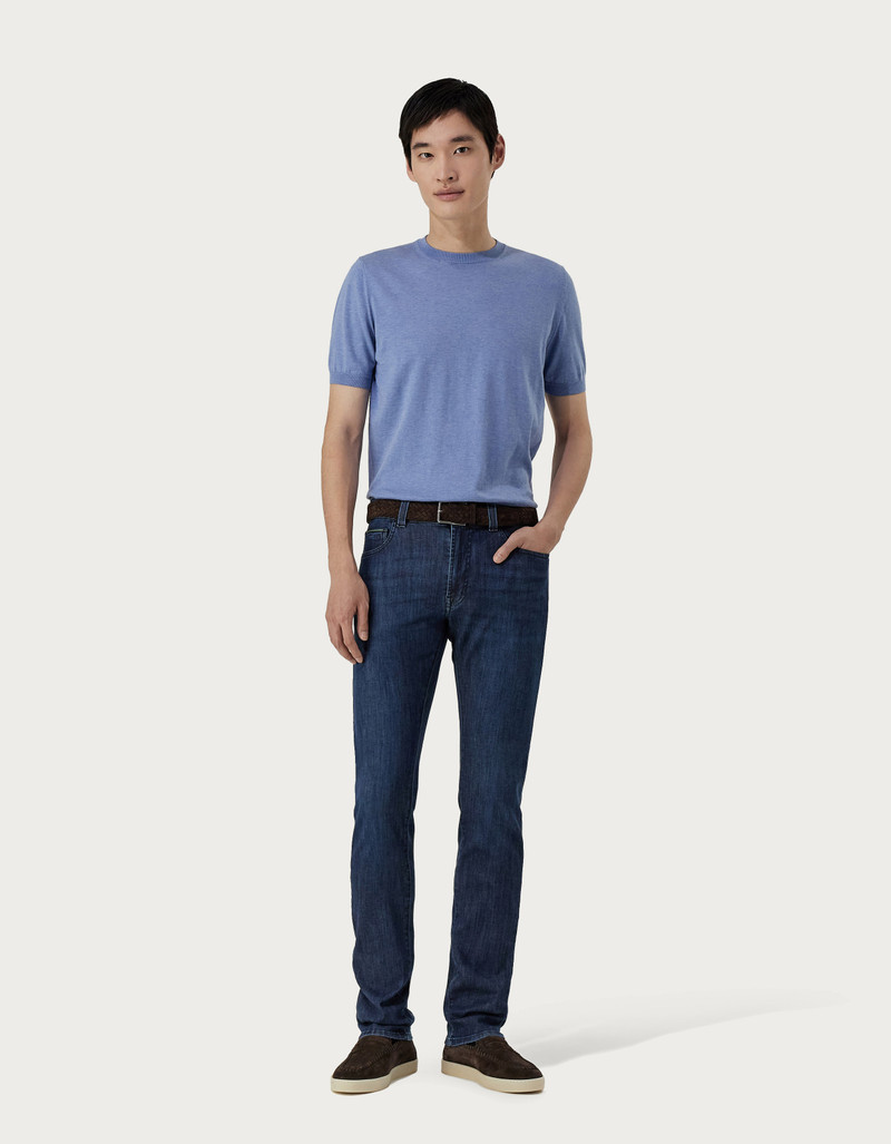 BLUE SOFT-TOUCH FIVE-POCKET DENIM PANTS WITH COLOURED SELVEDGE 6