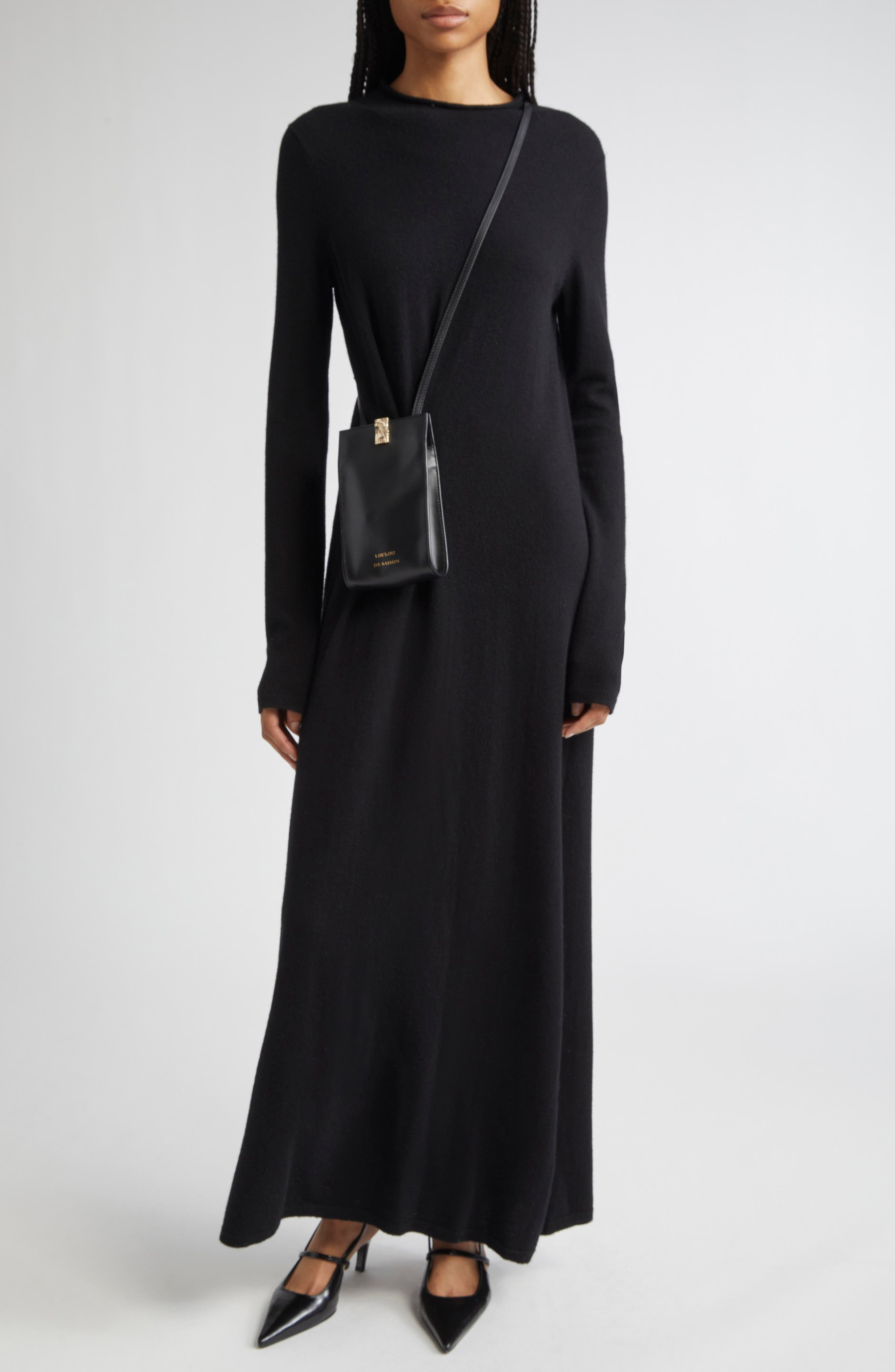 LOULOU DE SAISON Lucero Draped Long Sleeve Wool & Cashmere Sweater Dress in Black at Nordstrom - 2