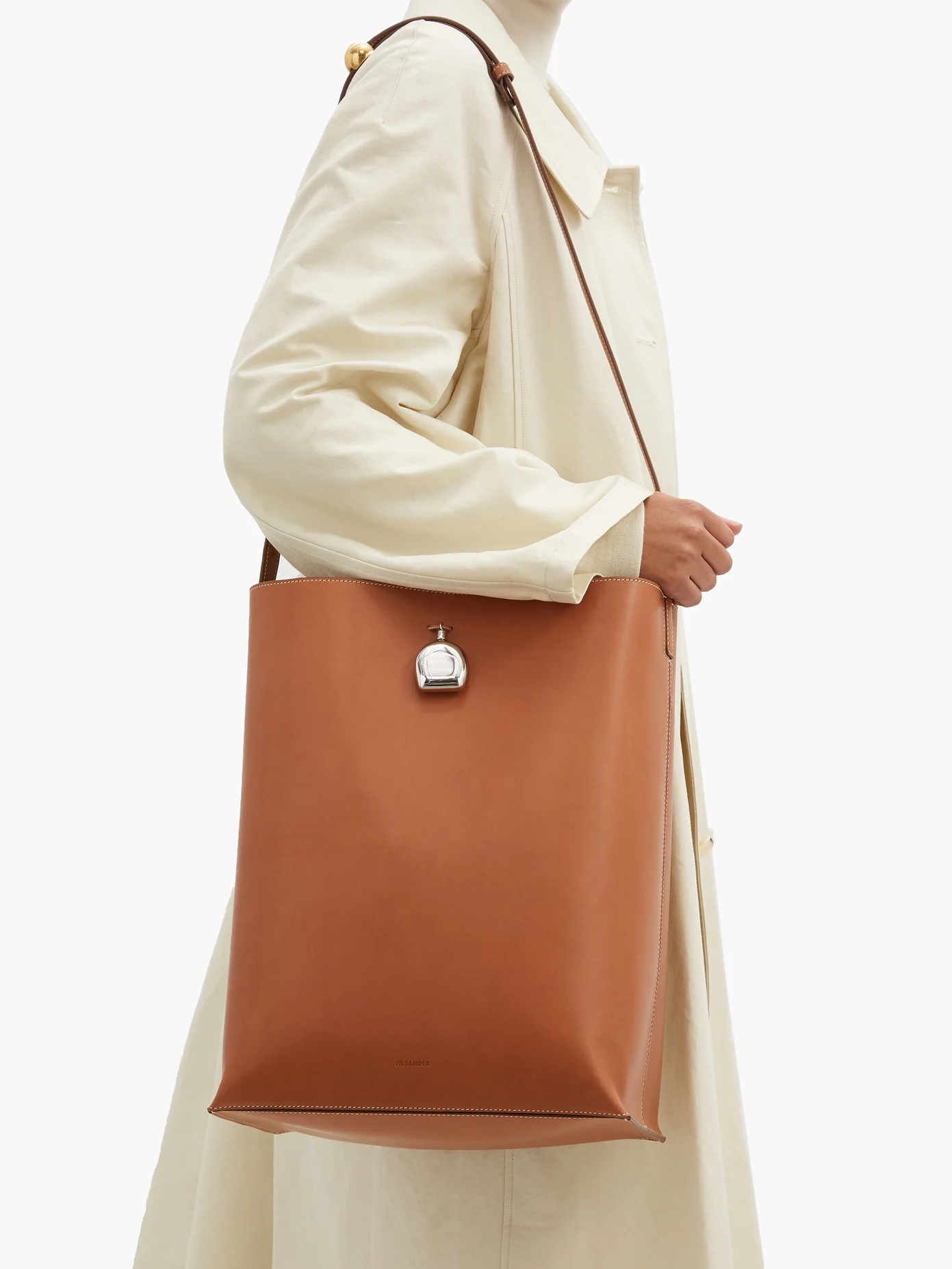 Perfume-charm large leather tote bag - 3