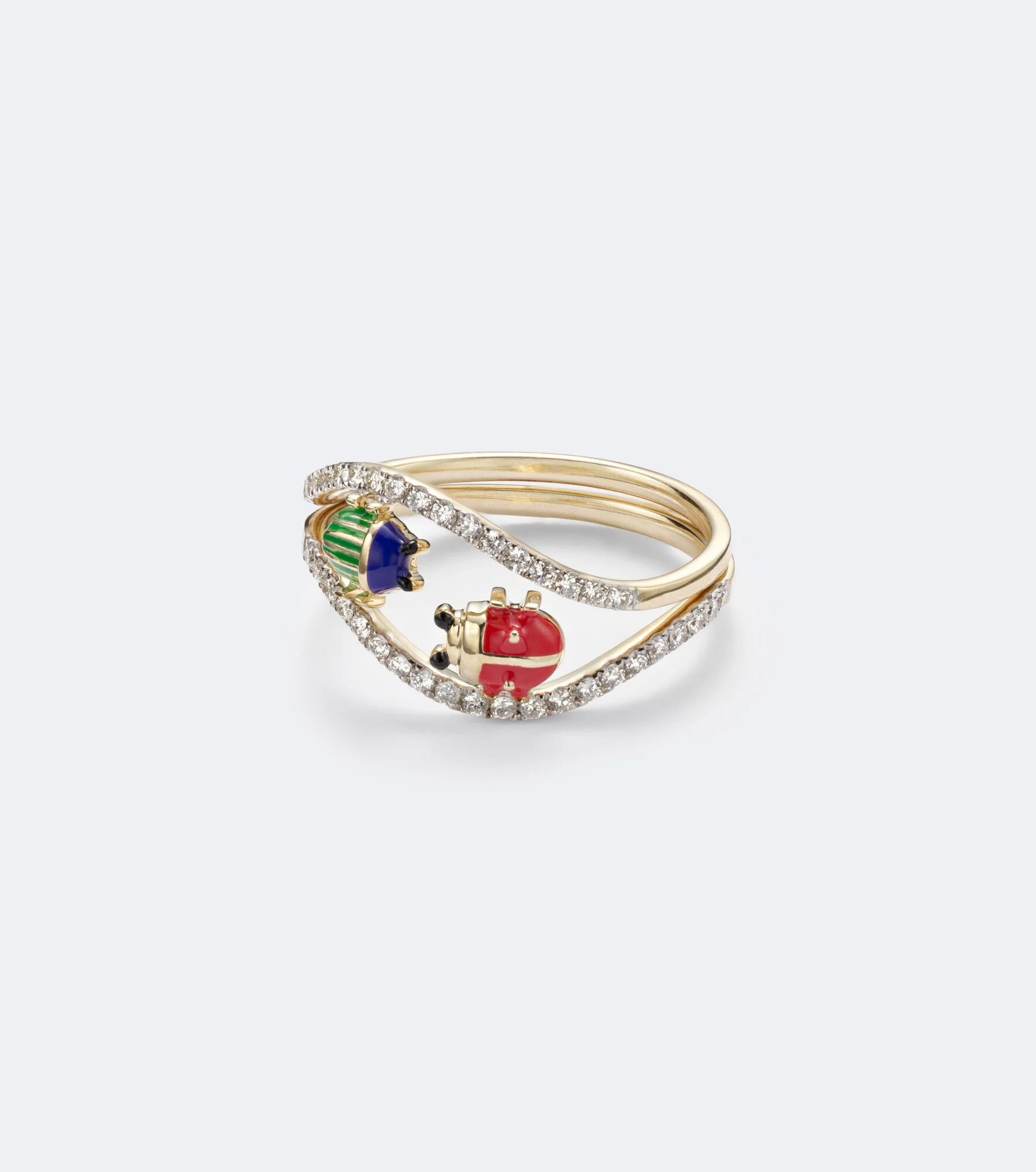 Alliance Coccinelle Scarabée Mini 9kt gold and enamel ring with diamonds - 1