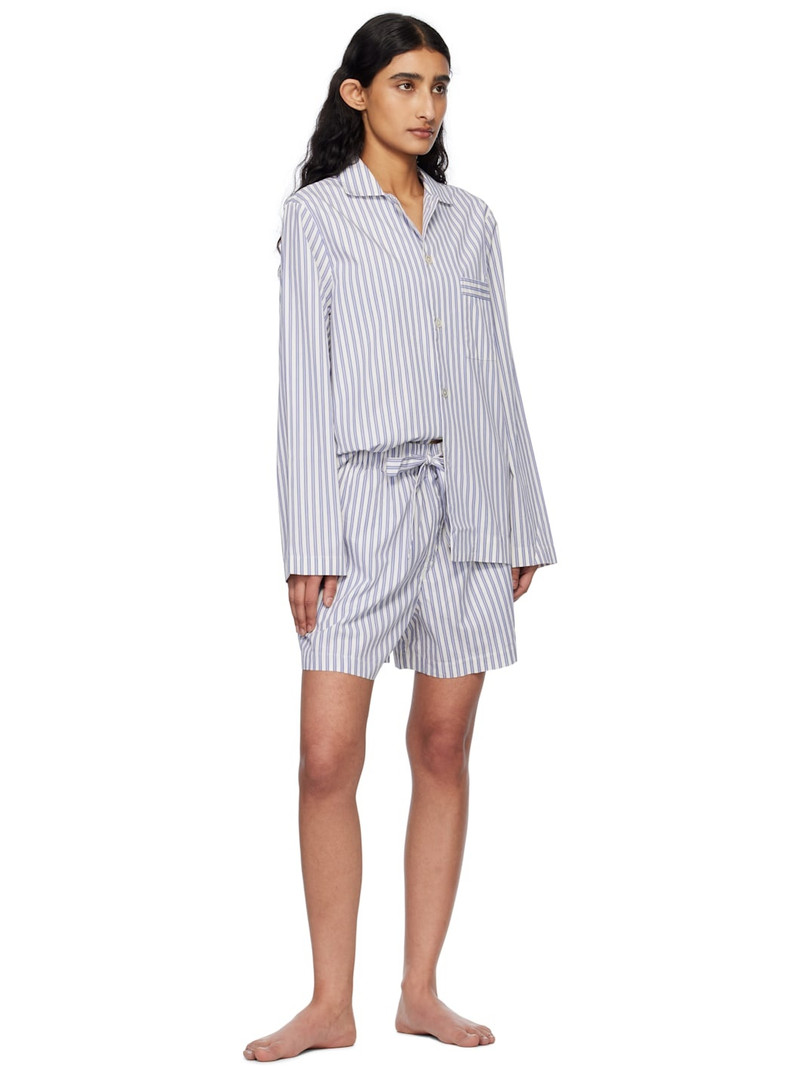 TEKLA White & Blue Poplin Long-Sleeved Pyjama Shirt outlook