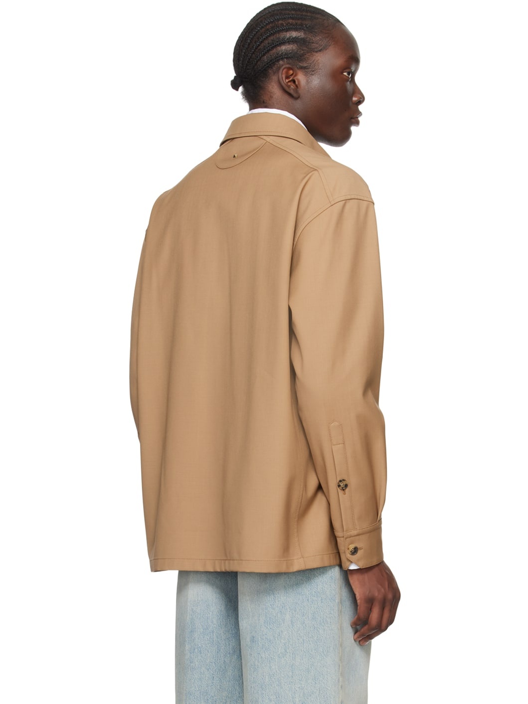 Beige Spread Collar Jacket - 3