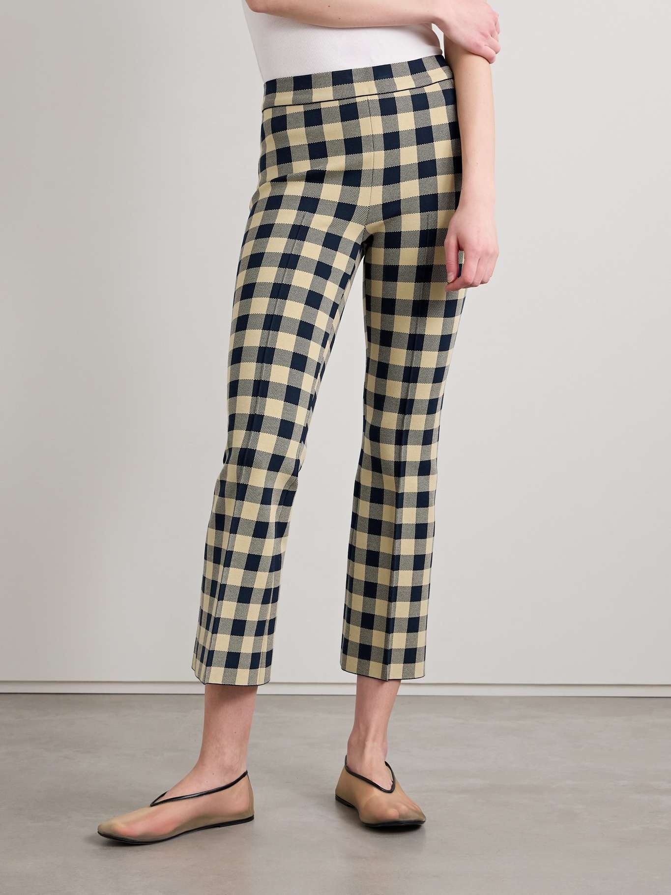 Kick cropped checked stretch-cotton flared pants - 3
