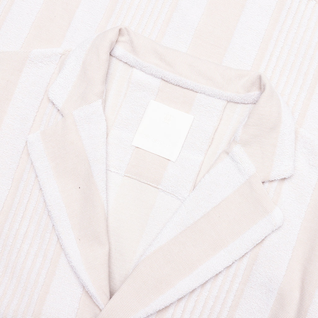 STRIPPED COTTON TOWELLING BOXY FIT SHIRT - WHITE/BEIGE - 3