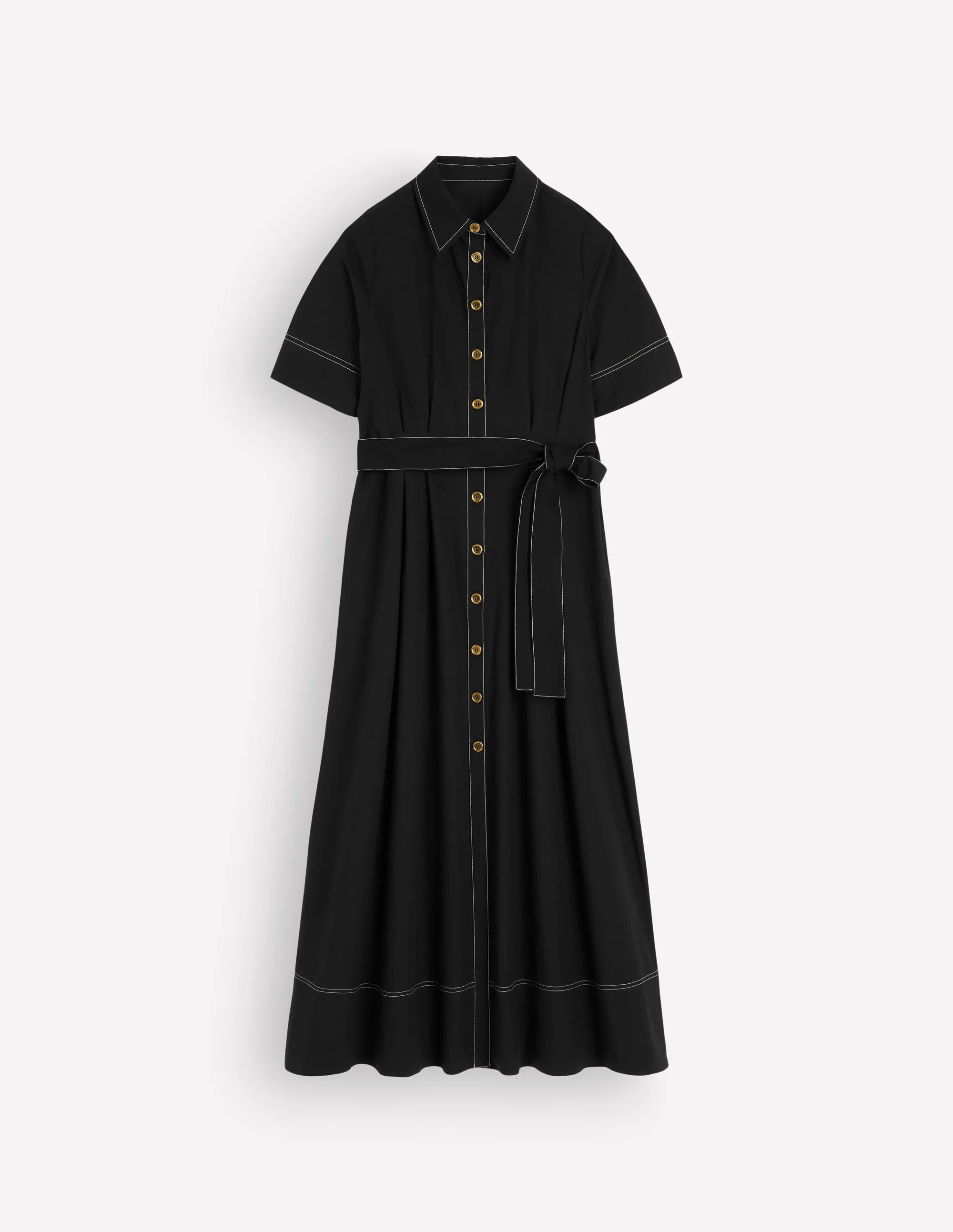 Sarah Cotton Midi Shirt Dress-Black - 1