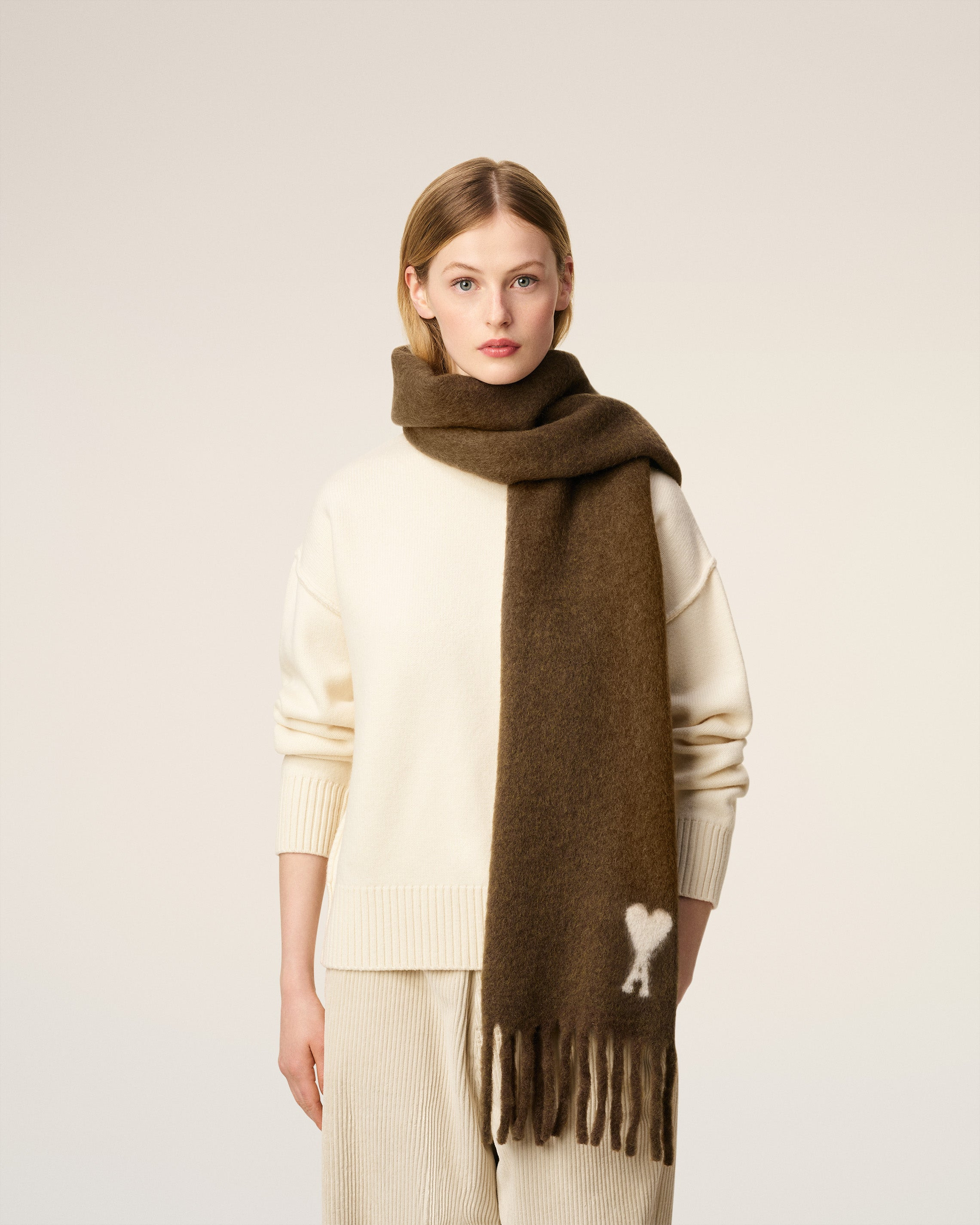 BROWN ALPACA OFF WHITE AMI DE COEUR SCARF - 2