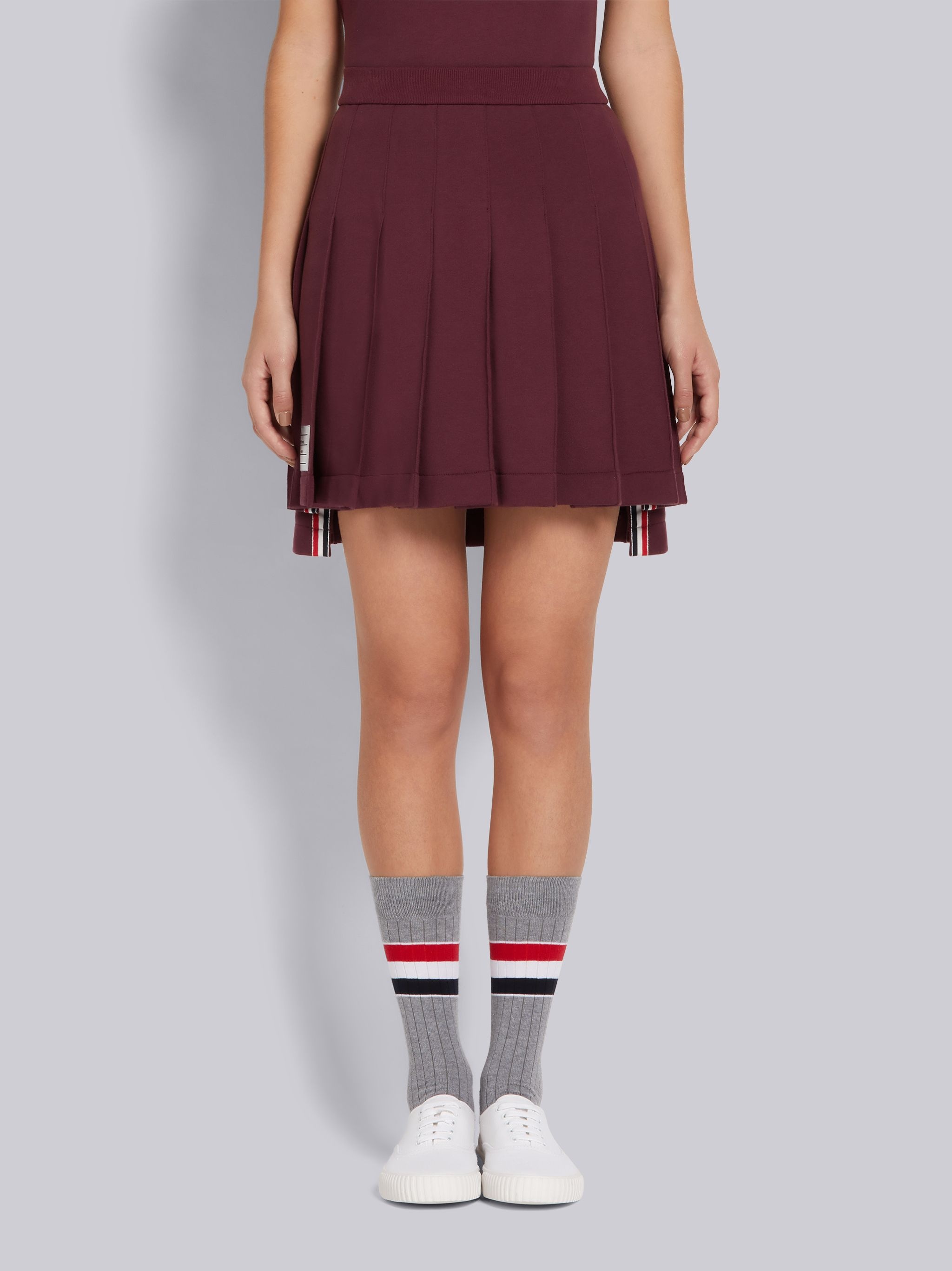 Dark Red Cotton Loopback Pleated Mini Skirt - 1