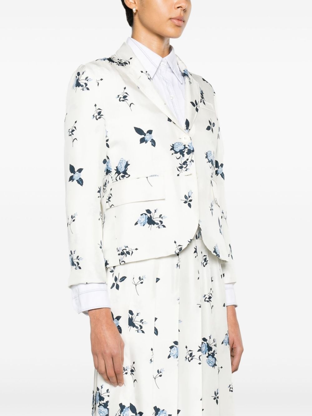 floral-print silk blazer - 3