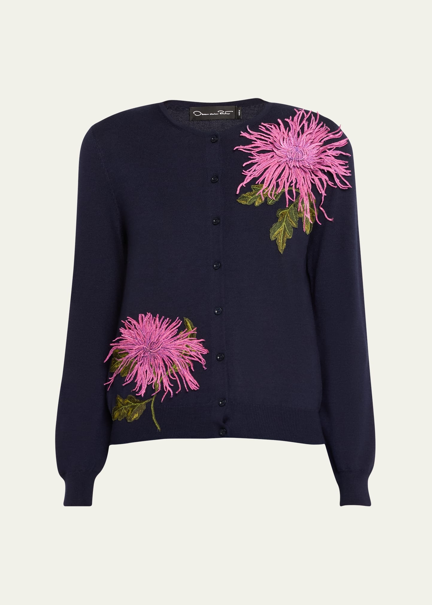 Floral Embroidered Wool Cardigan - 1