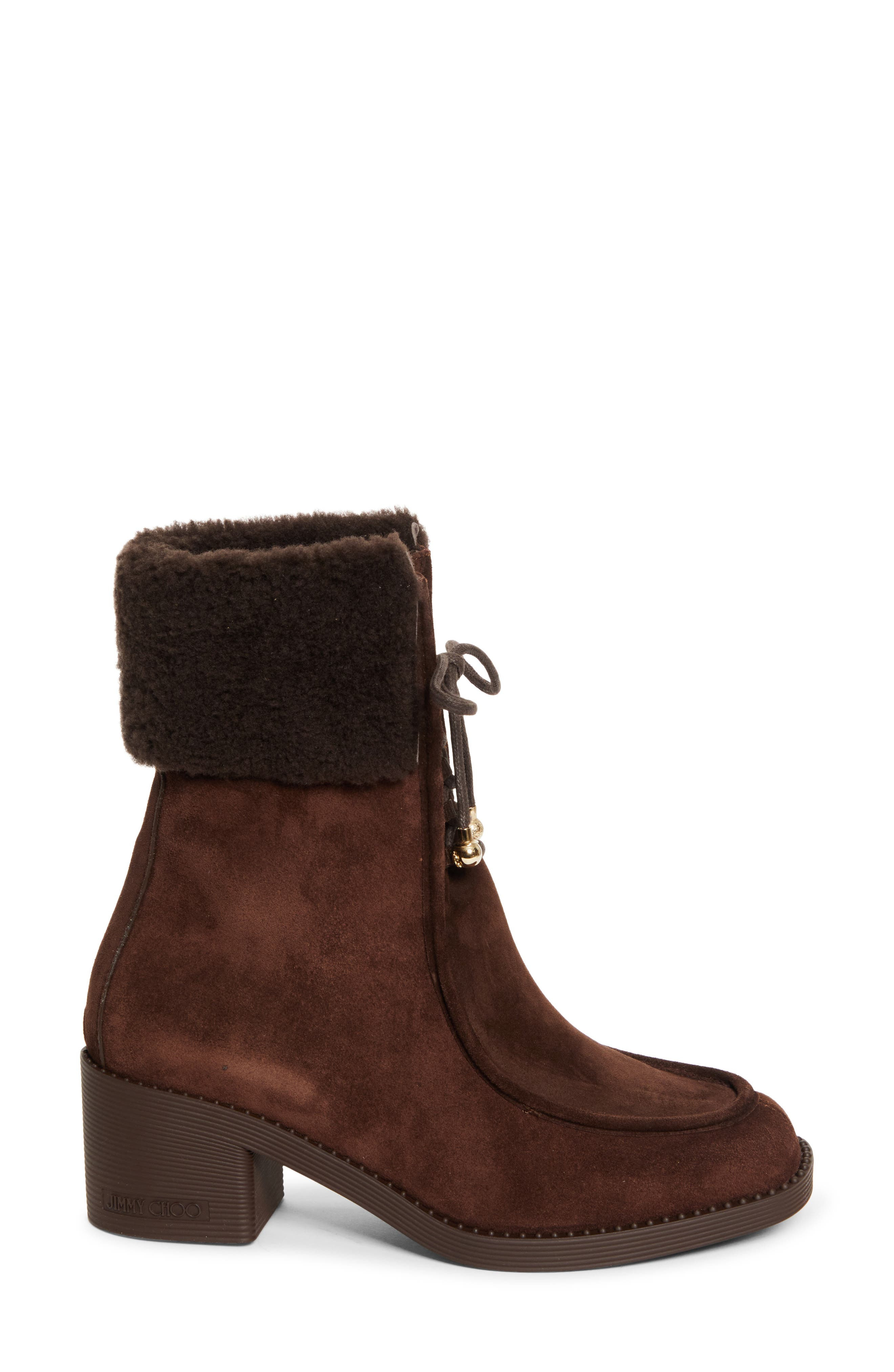 Jimmy Choo Hali Genuine Shearling Lined Bootie in Chocolate/Chocolate at Nordstrom - 3