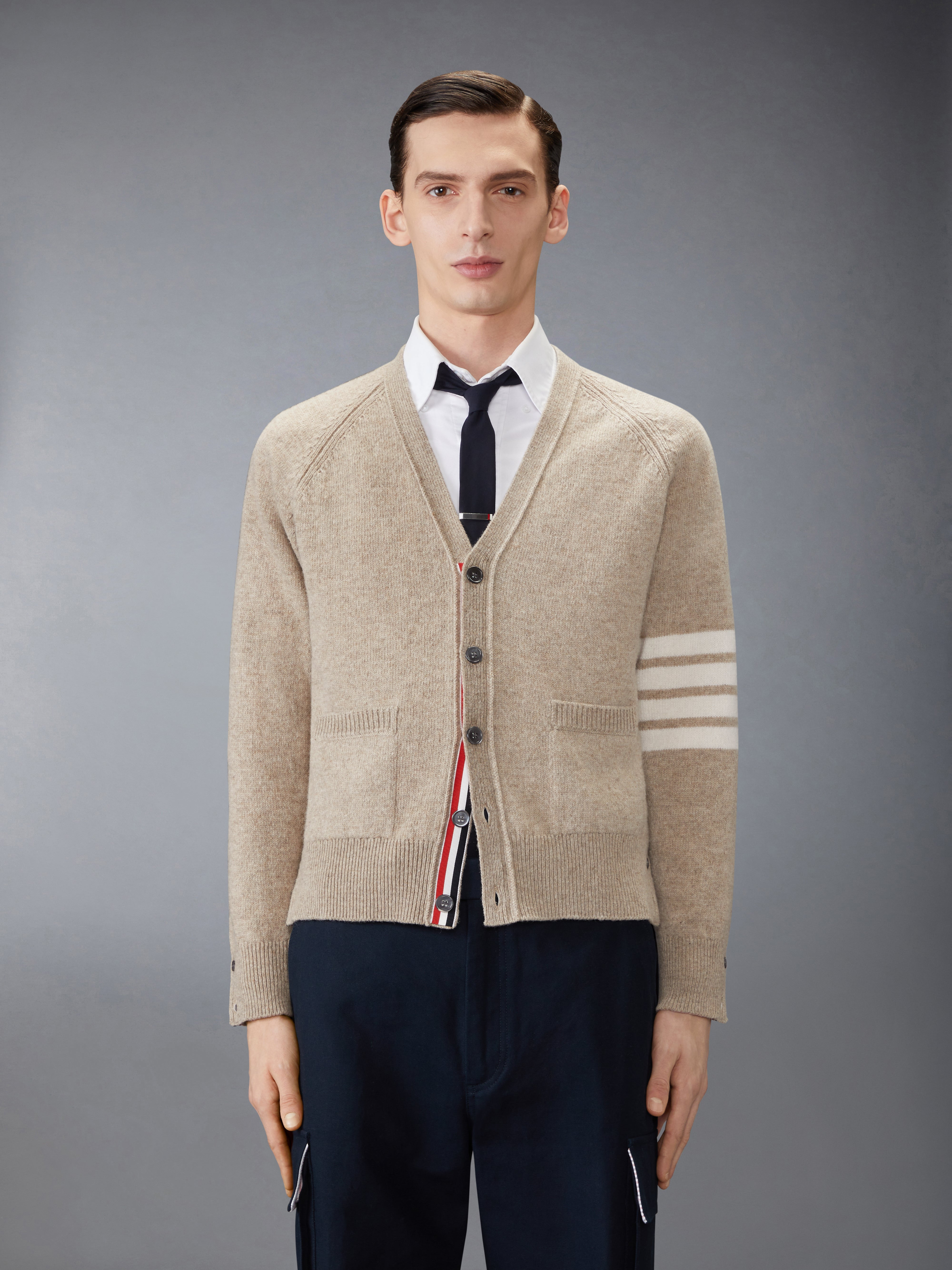 SHETLAND WOOL 4-BAR RELAXED FIT V NECK CARDIGAN - 2