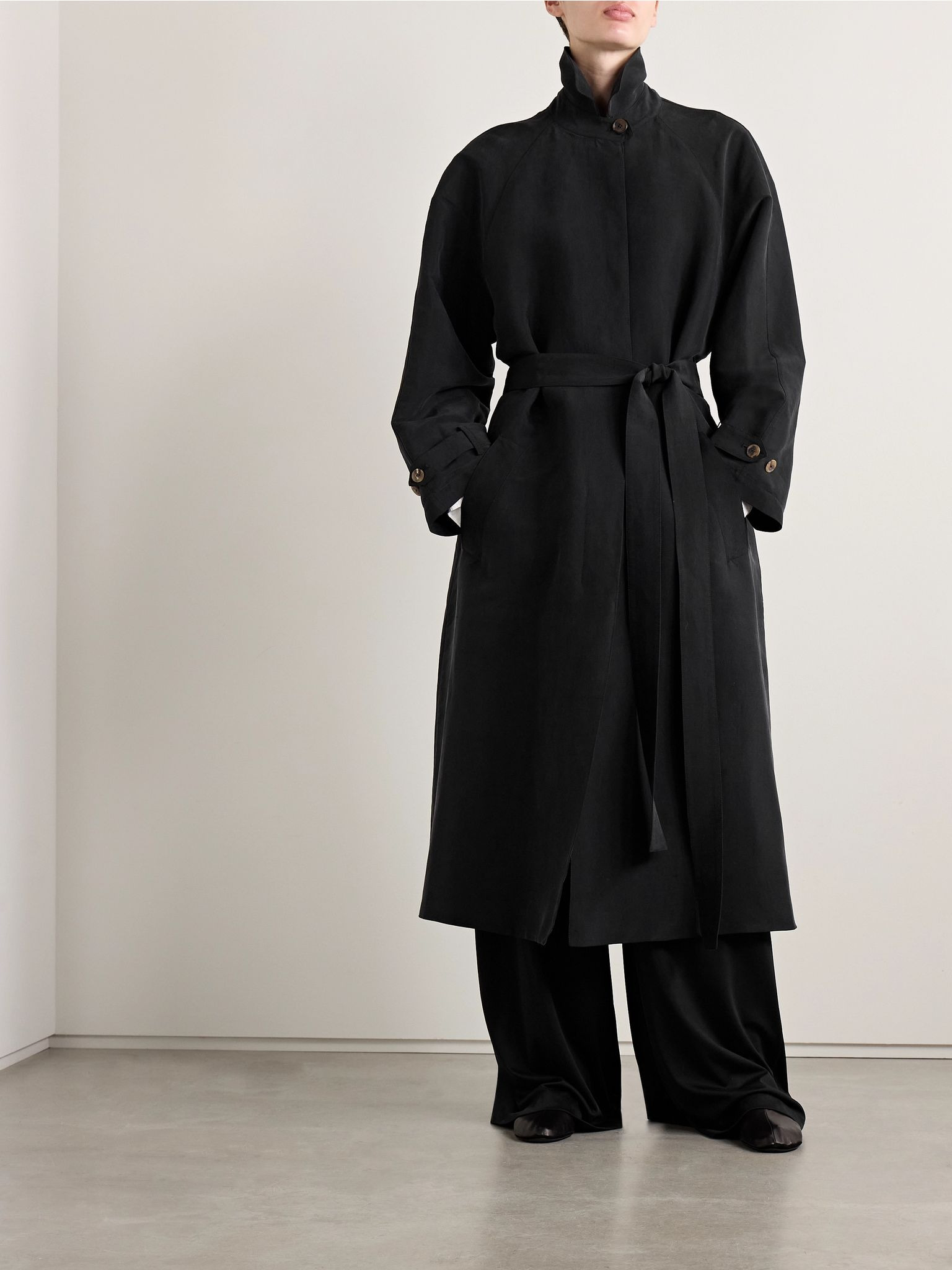Ryo belted silk trench coat Black - 3