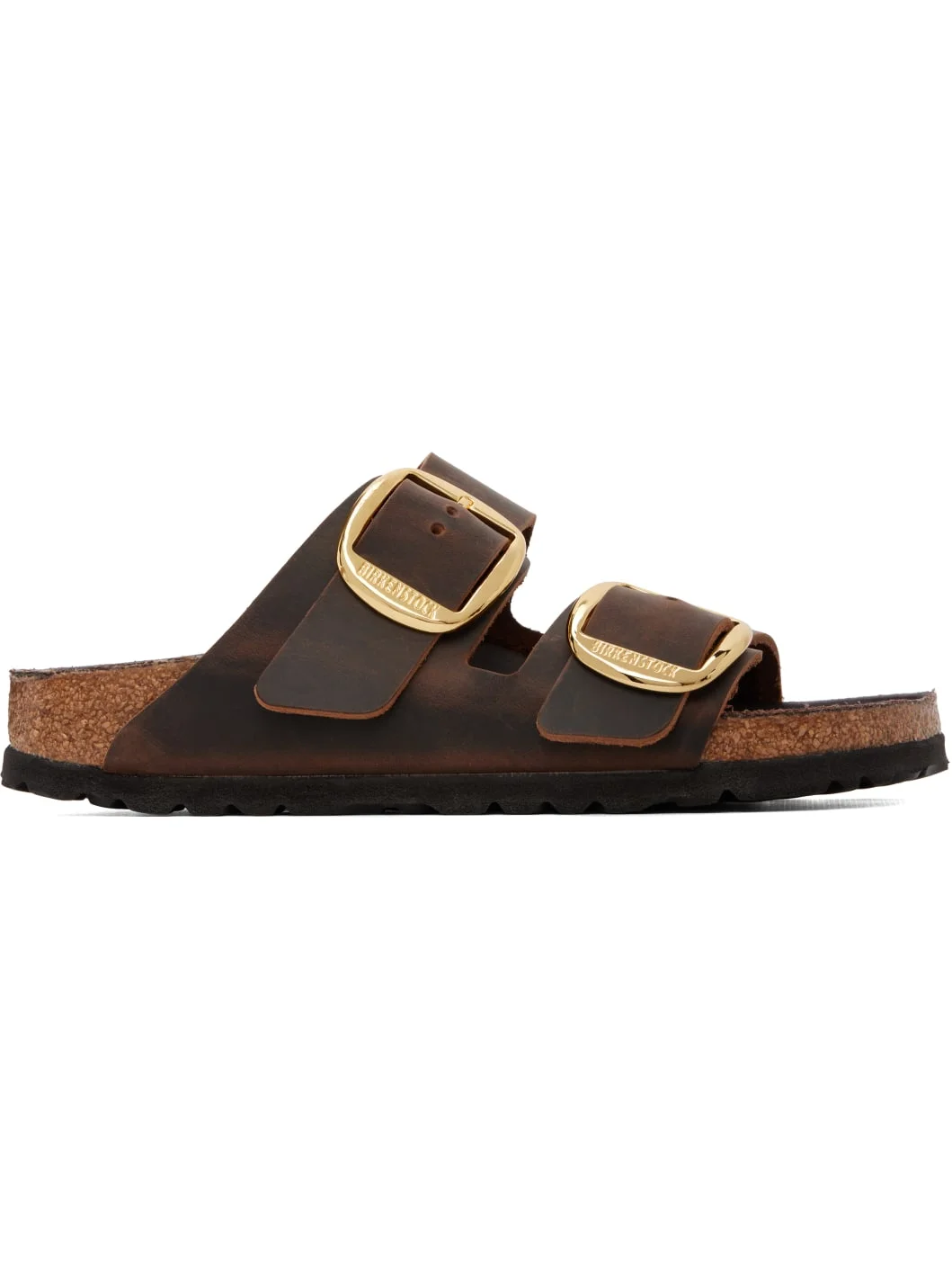 Brown Narrow Arizona Big Buckle Oiled Leather Sandals - 1