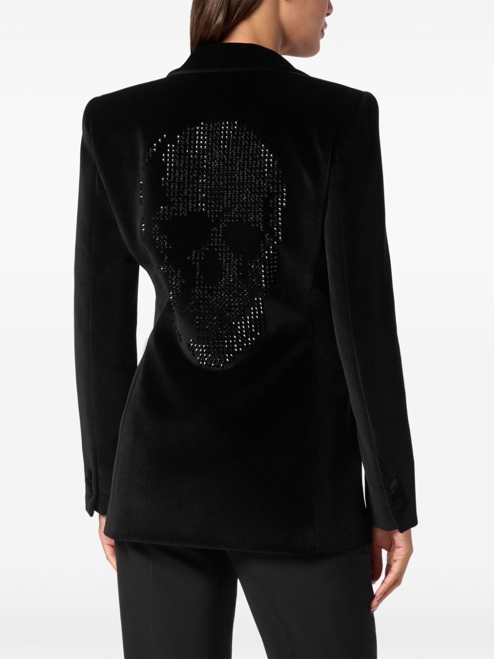 skull-appliqué velvet blazer - 4