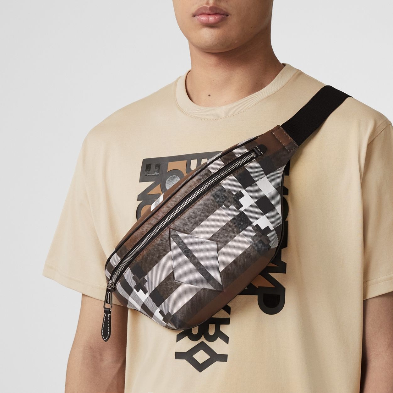Geometric Check and Leather Bum Bag - 3