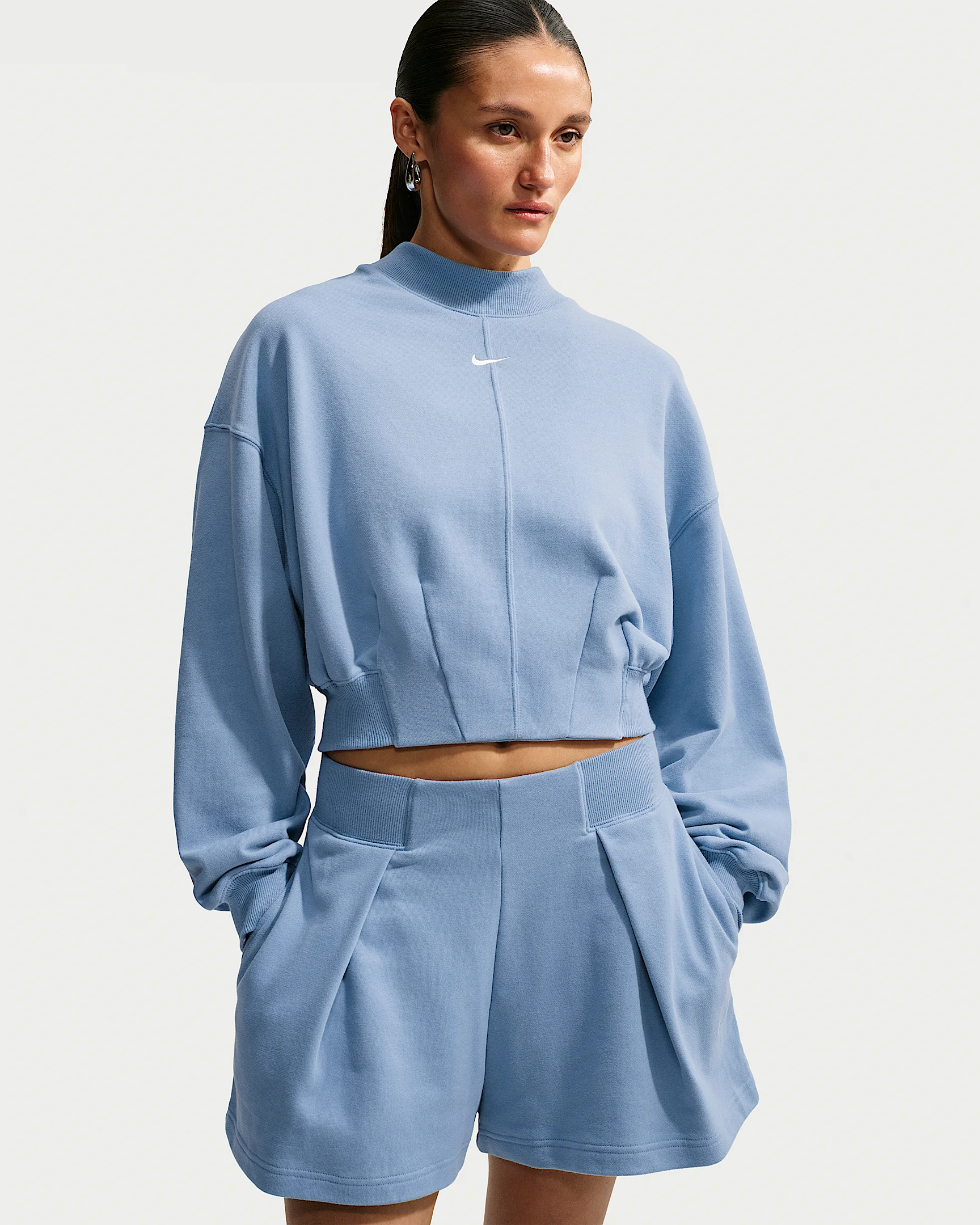 Nike Studio Fleece Lightweight Women's Oversized Cropped Pleated Crew - 1
