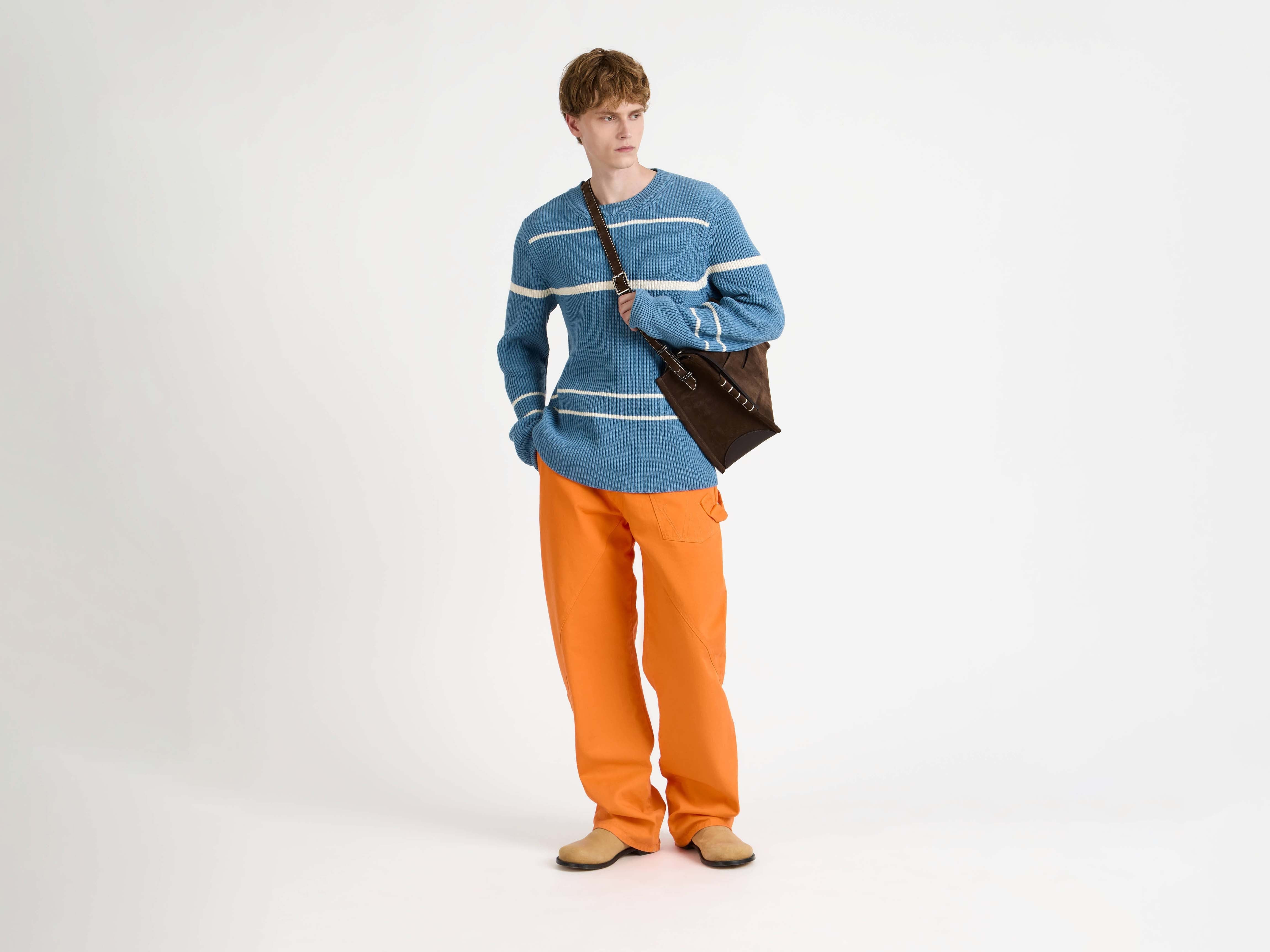 KNITTED STRIPED JUMPER TOP IN STEEL BLUE - 6