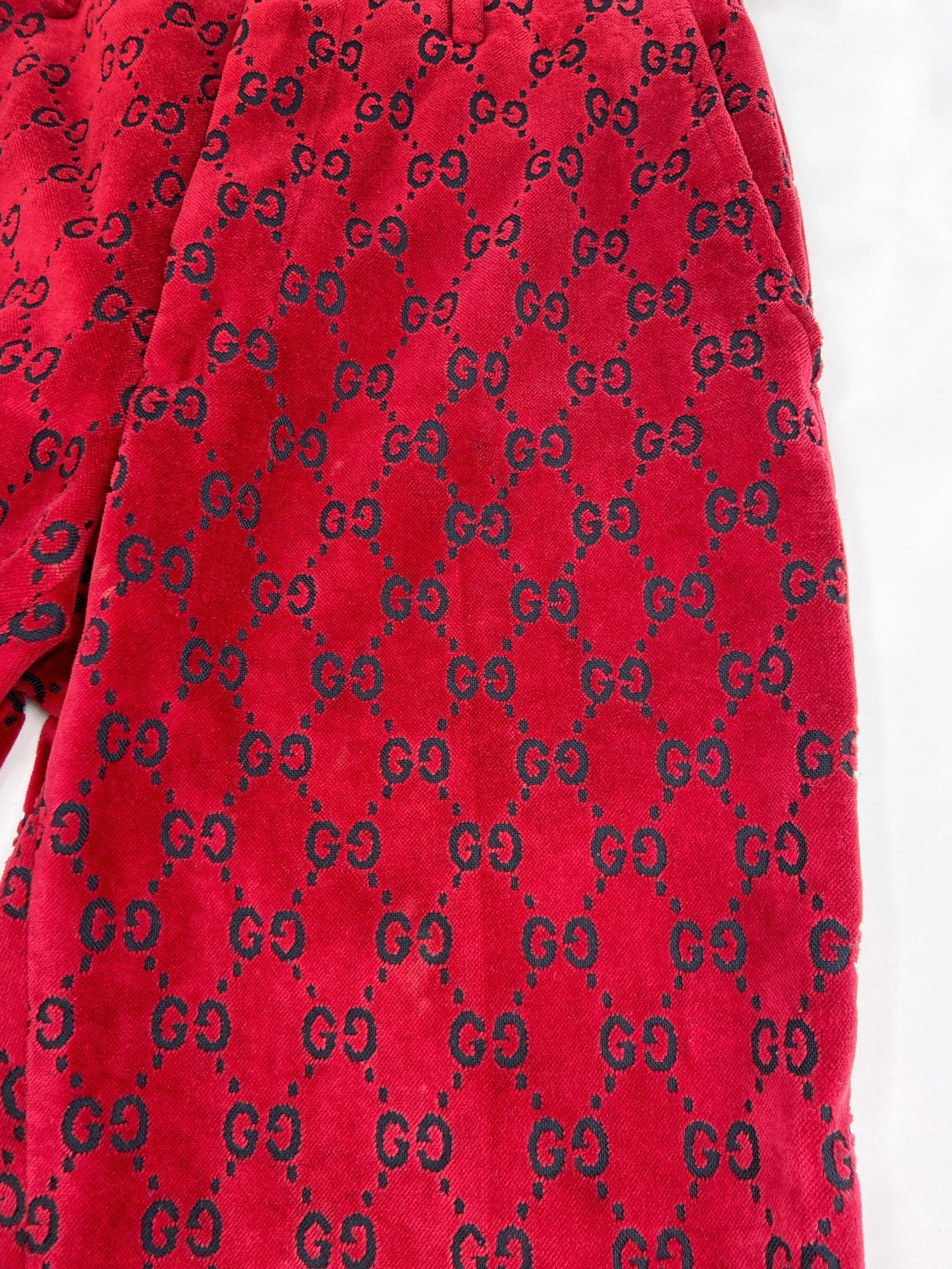 Gucci Fall 1997 Tom Ford Men’s Red Monogram Velvet Trousers Pants 48 - 10