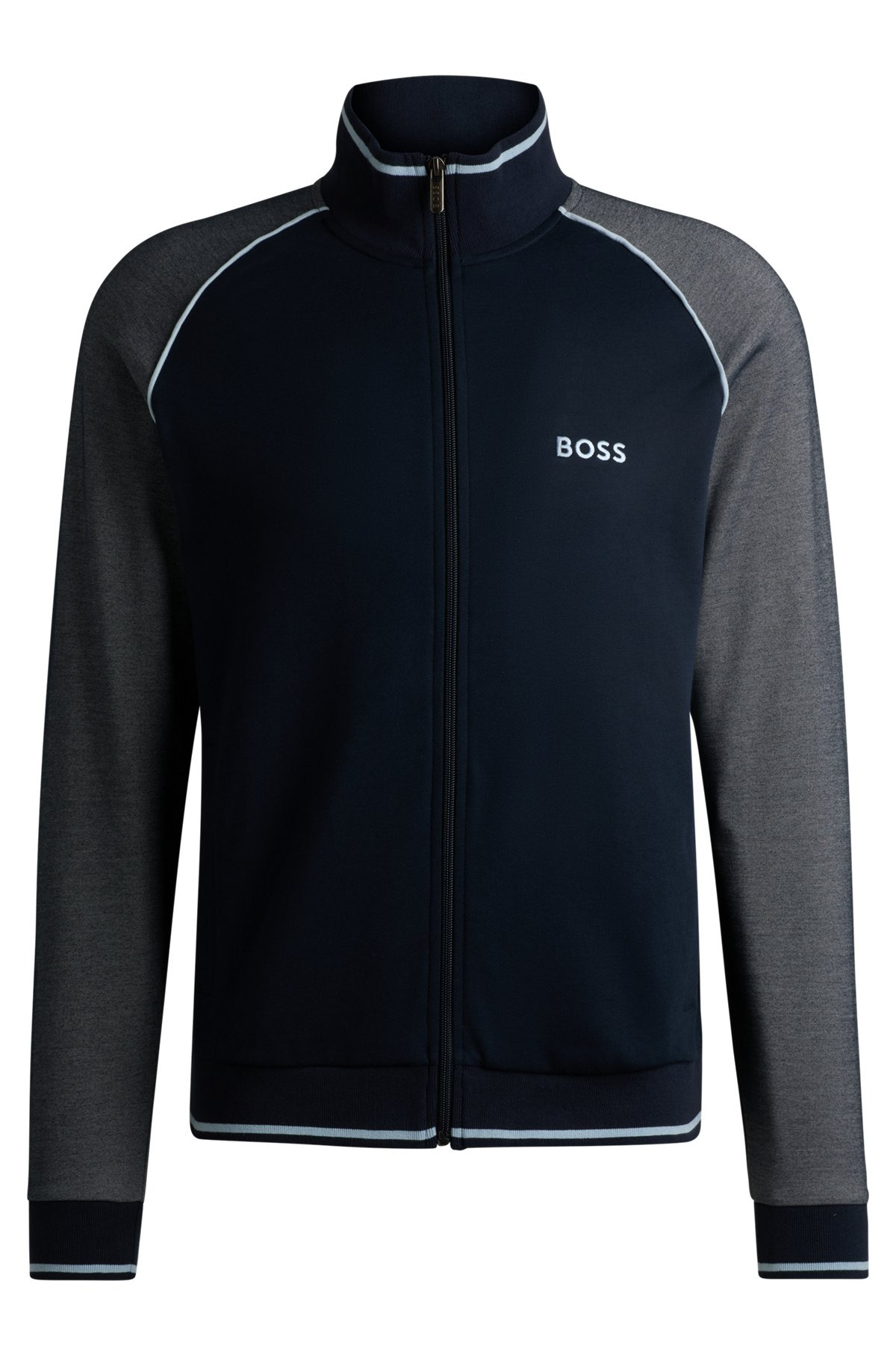 COTTON ZIP-UP JACKET WITH CONTRAST PIPING - 1