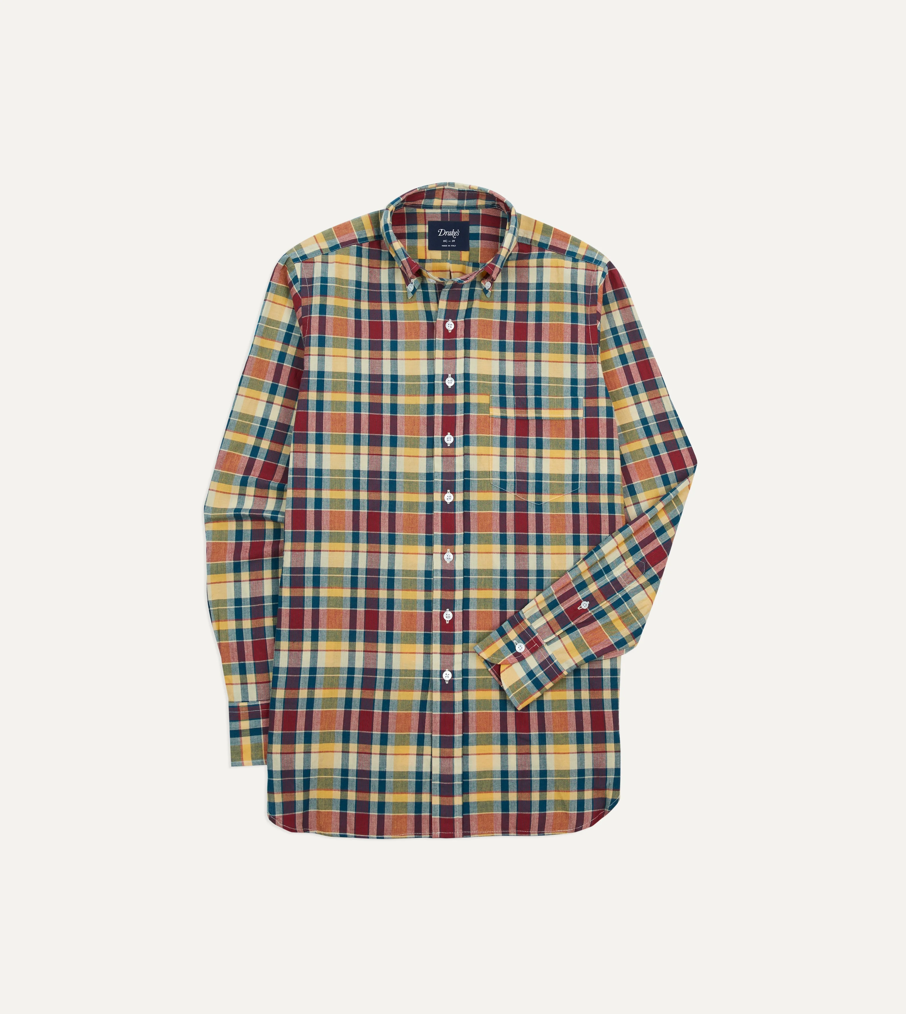 Yellow, Red and Blue Madras Check Cotton Button-Down Shirt - 1
