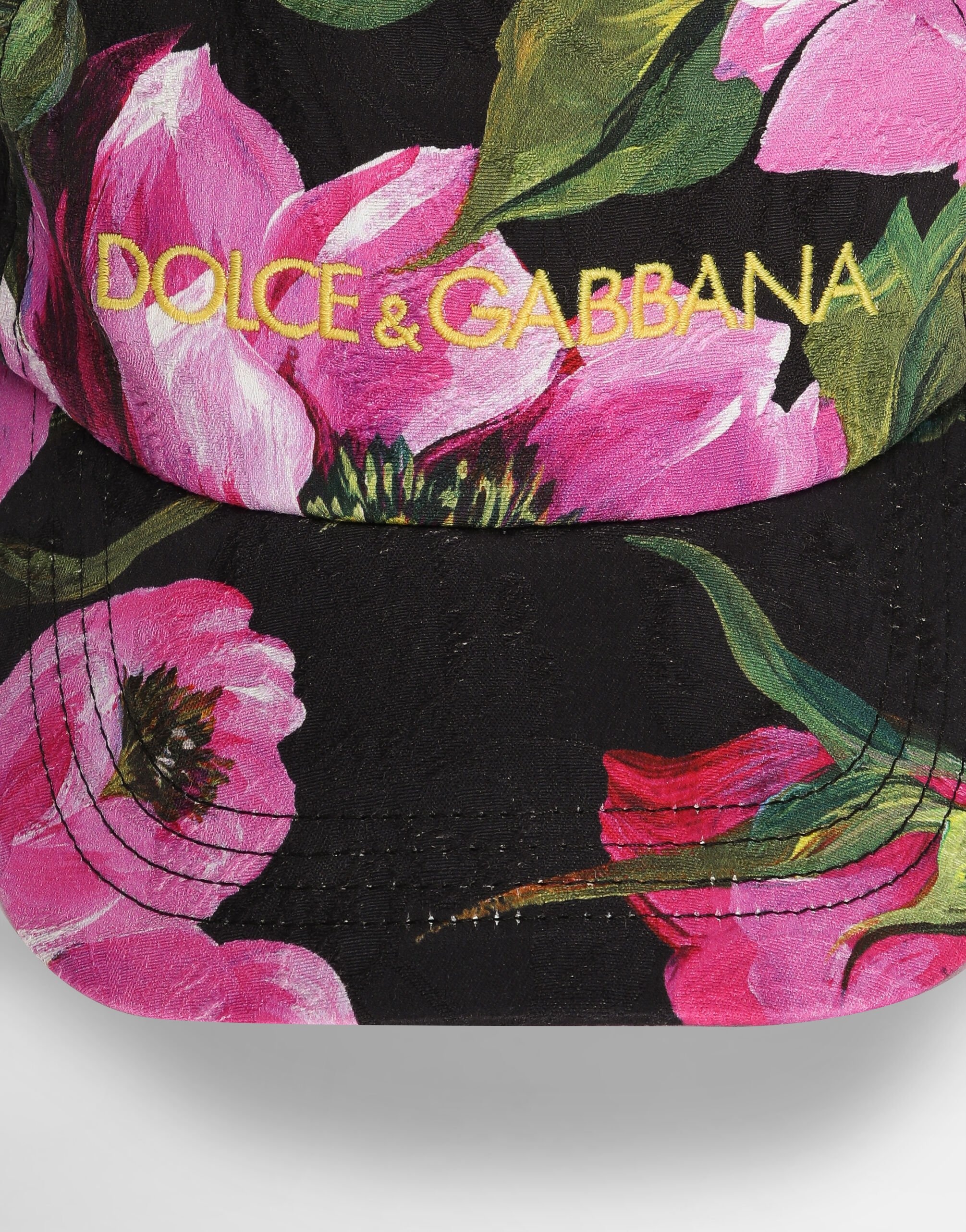 Cotton jacquard baseball cap with a peony print and Dolce&Gabbana logo embroidery - 3