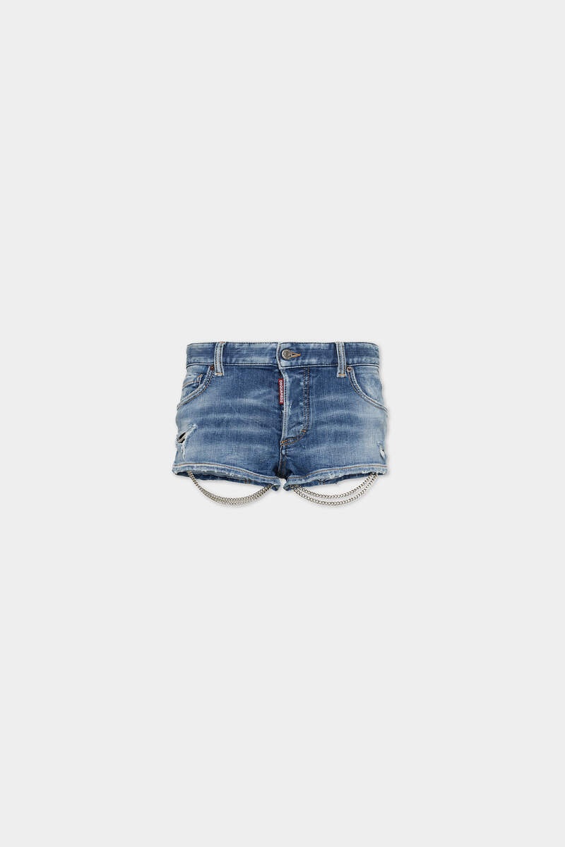 CHAIN MEDIUM BLUE WASH DENIM HOT-PANT - 1